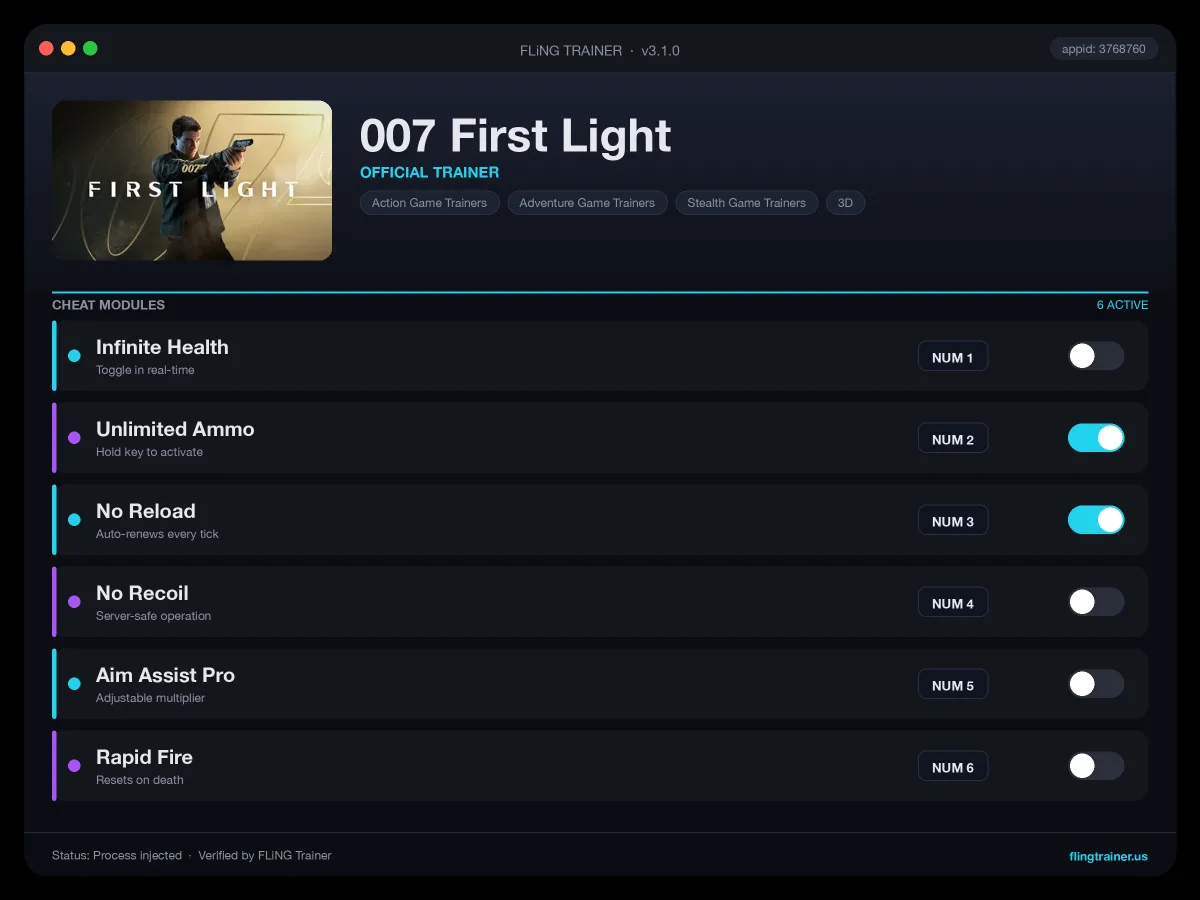 007 First Light Trainer interface