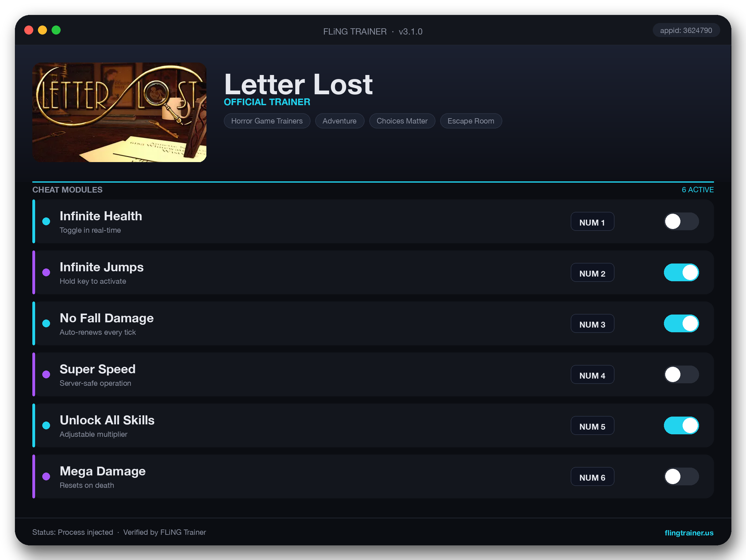 Letter Lost Trainer interface