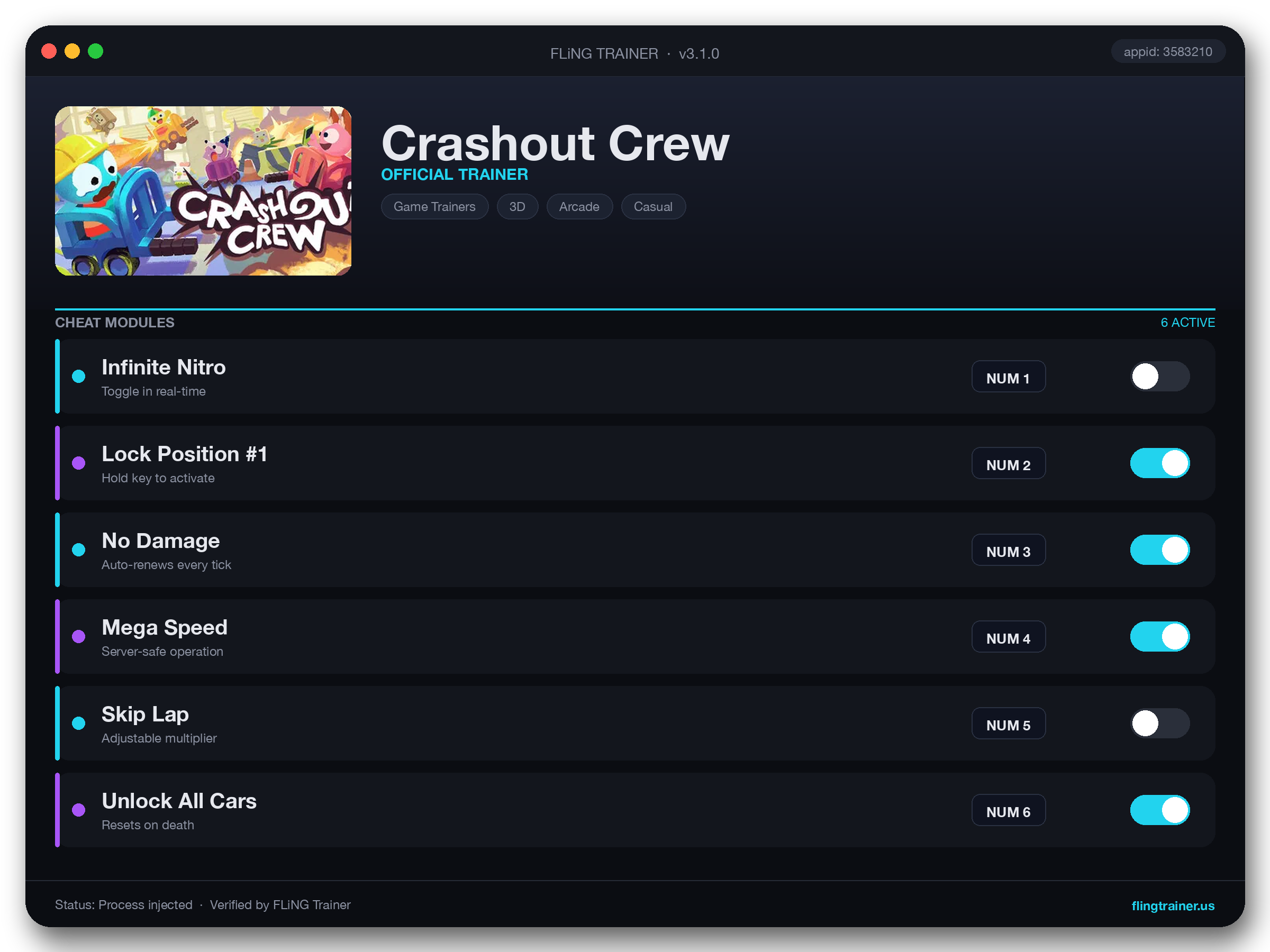 Crashout Crew Trainer interface