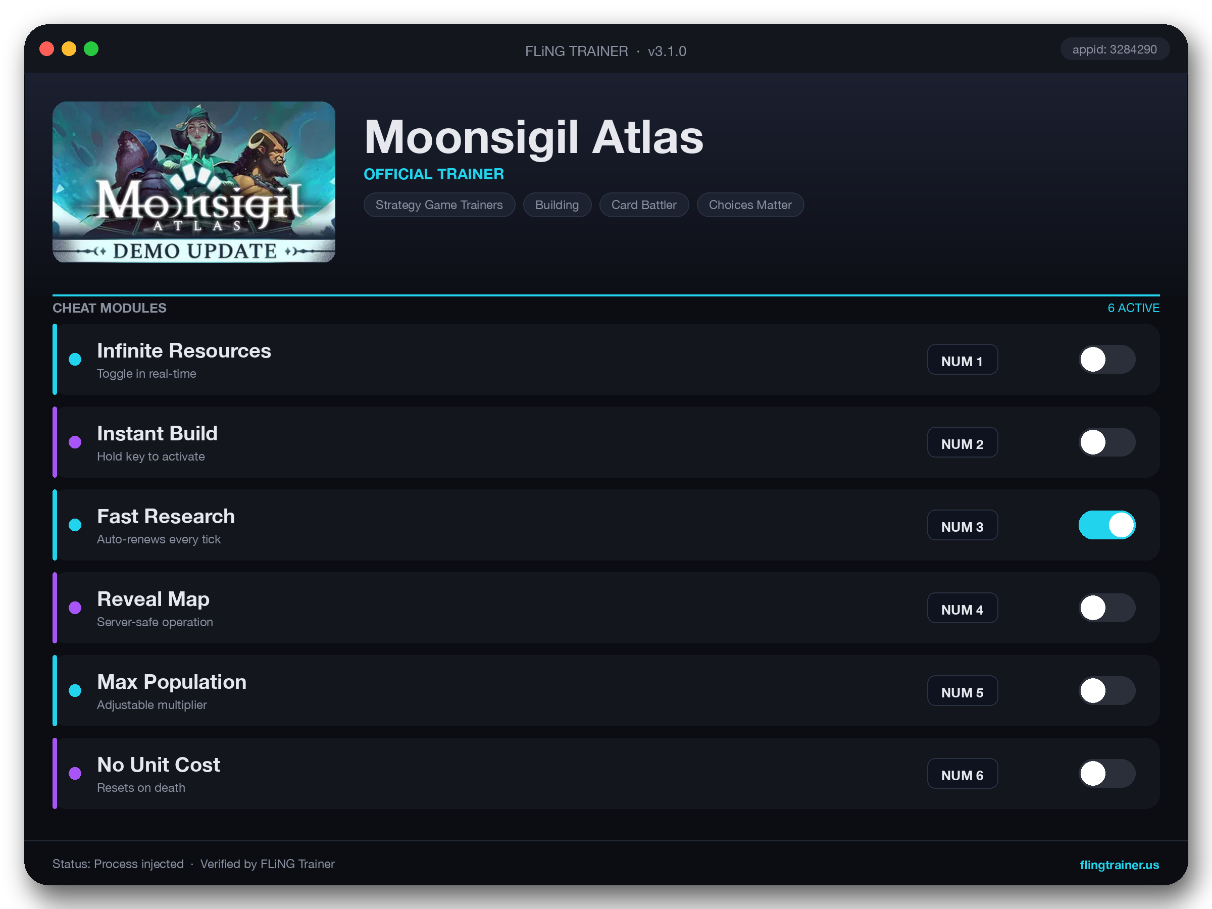 Moonsigil Atlas Trainer interface