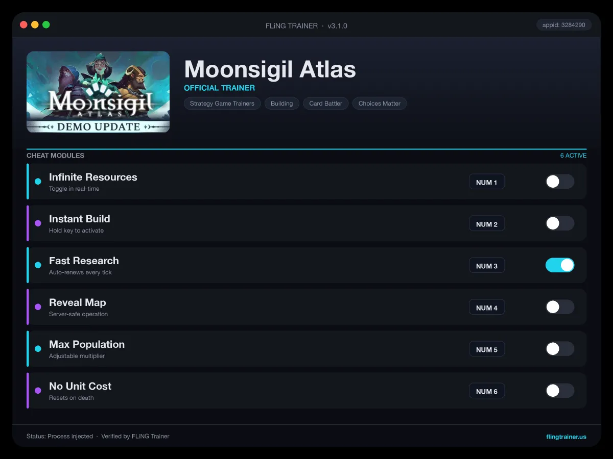 Moonsigil Atlas Trainer interface