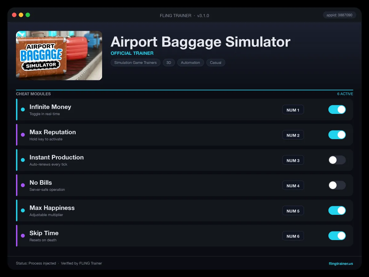 Airport Baggage Simulator Trainer interface