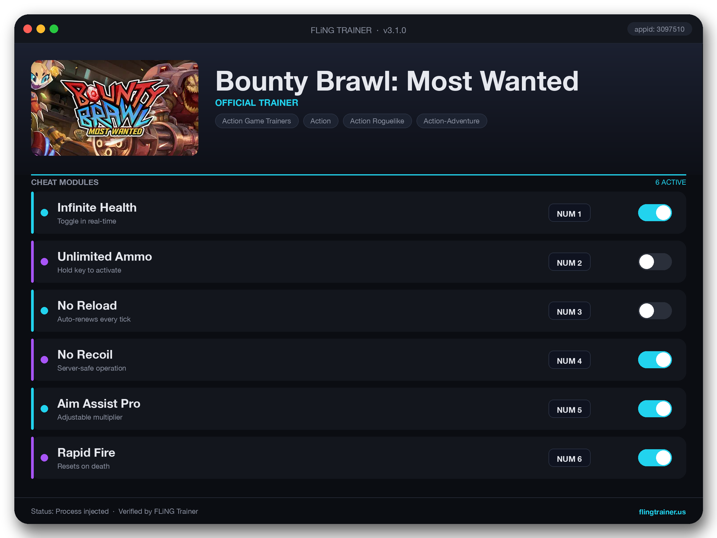 Bounty Brawl: Most Wanted Trainer interface
