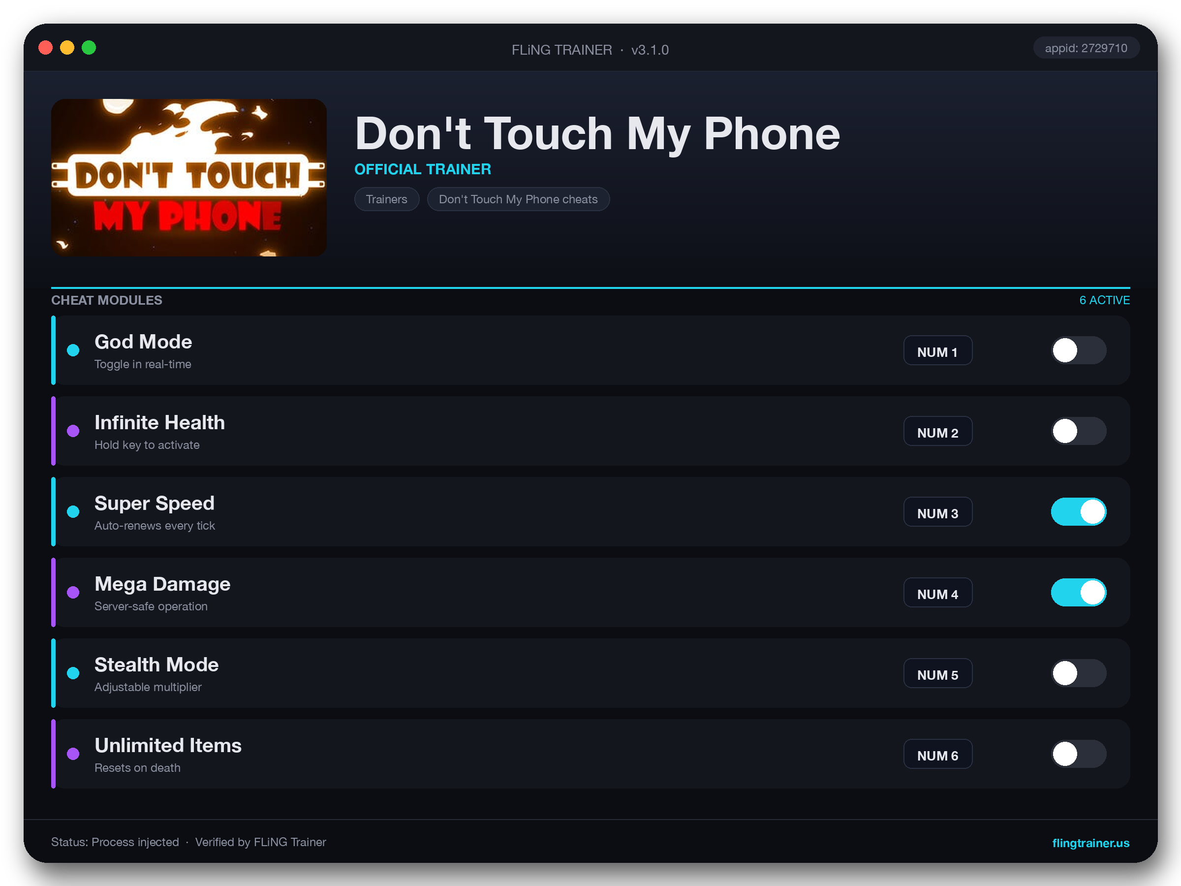 Don't Touch My Phone Trainer interface