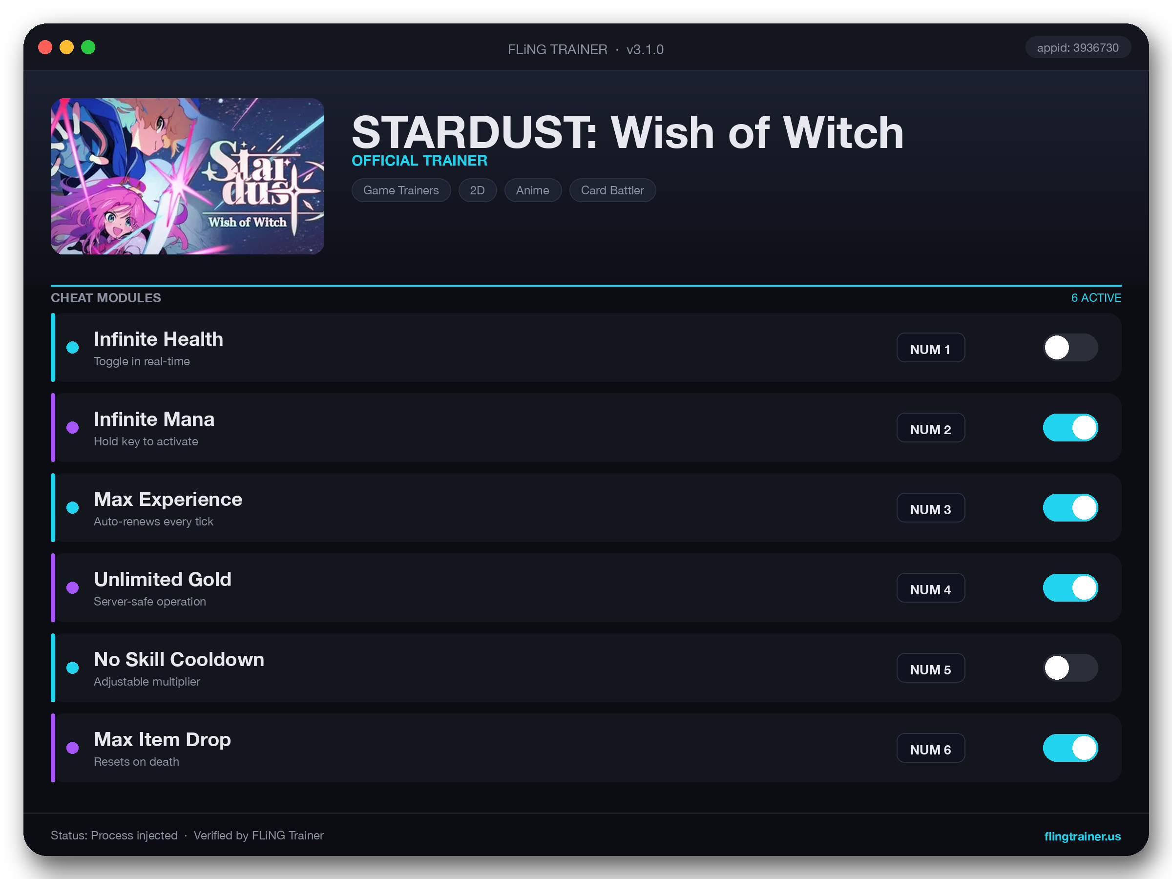 STARDUST: Wish of Witch Trainer interface