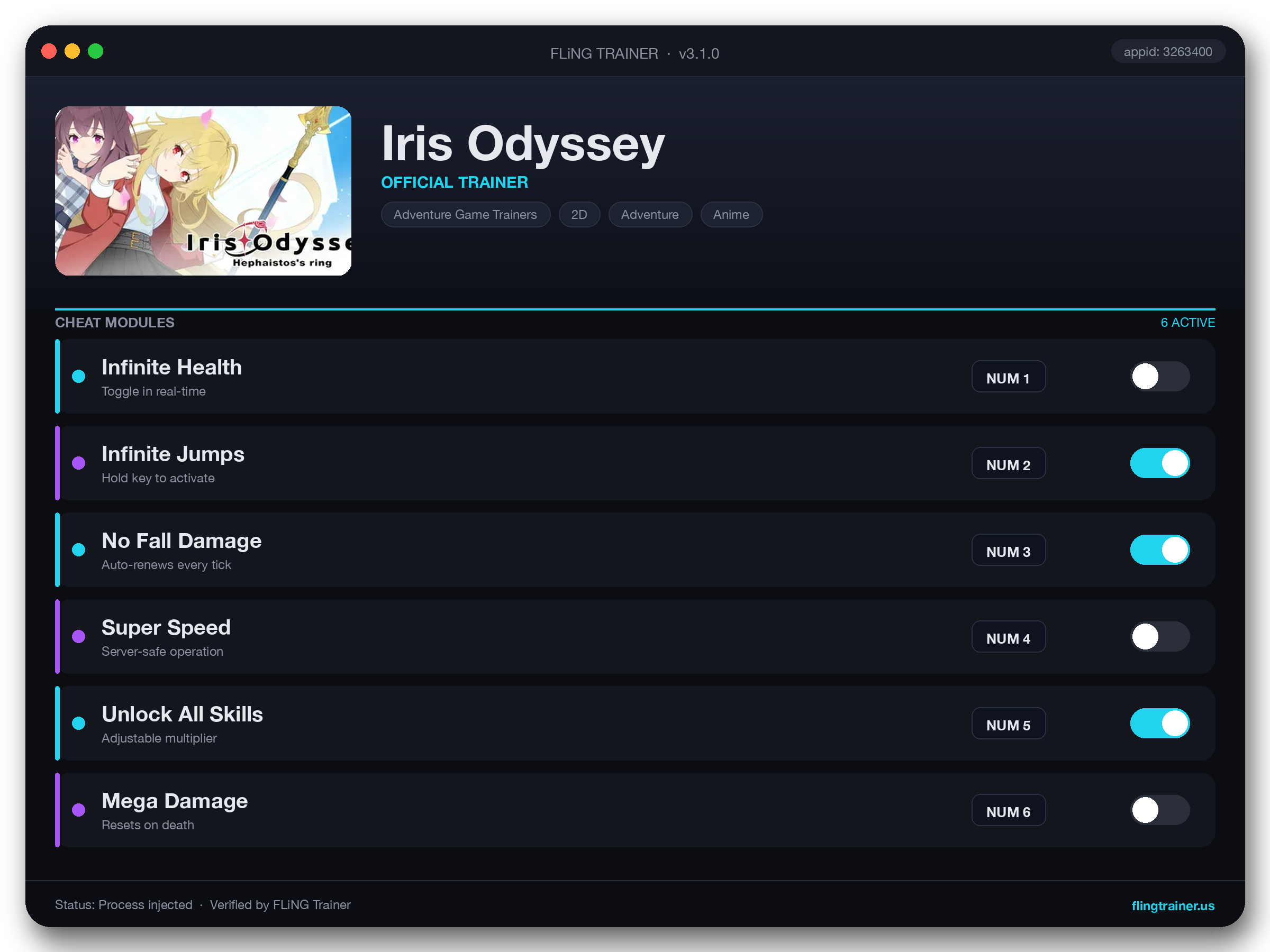 Iris Odyssey Trainer interface