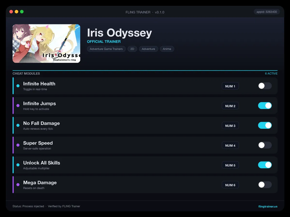 Iris Odyssey Trainer interface