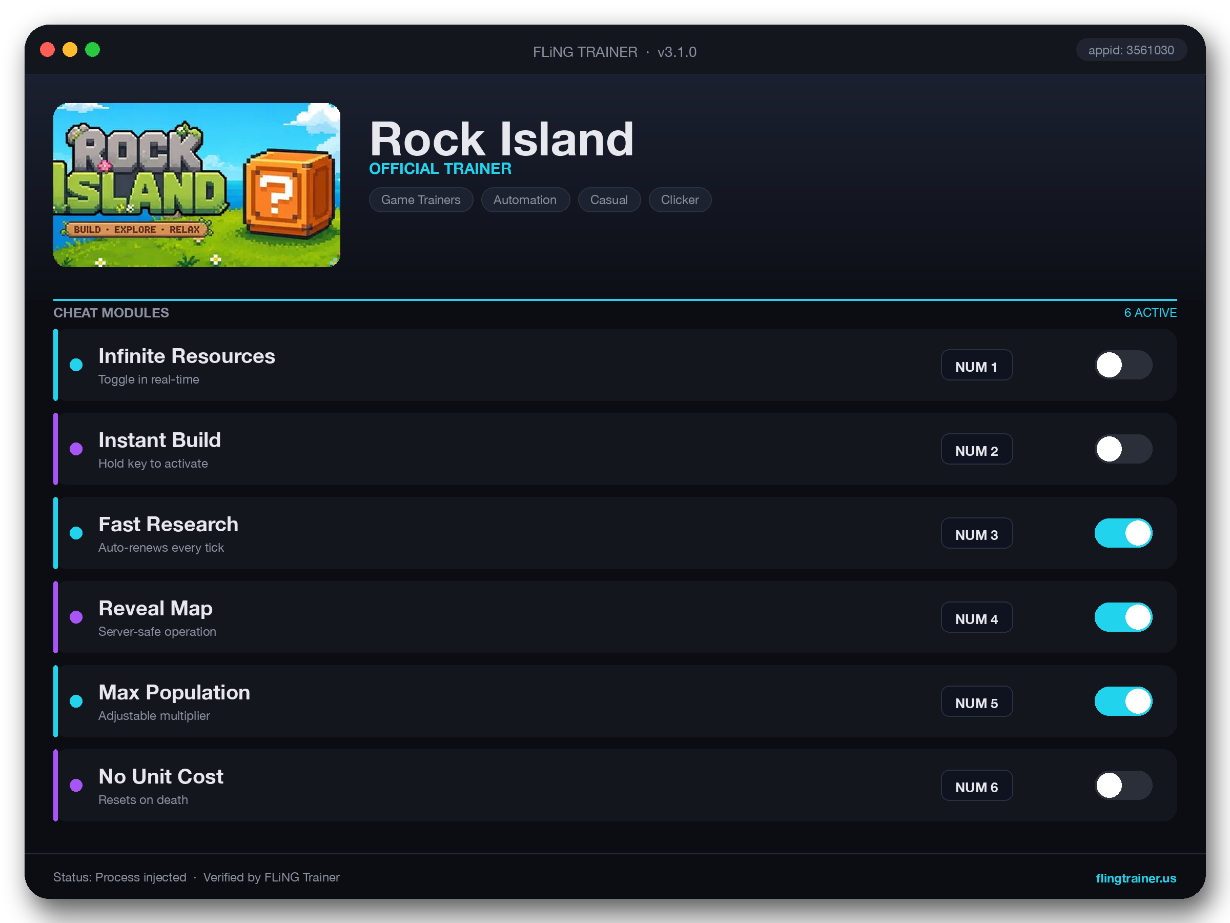 Rock Island Trainer interface
