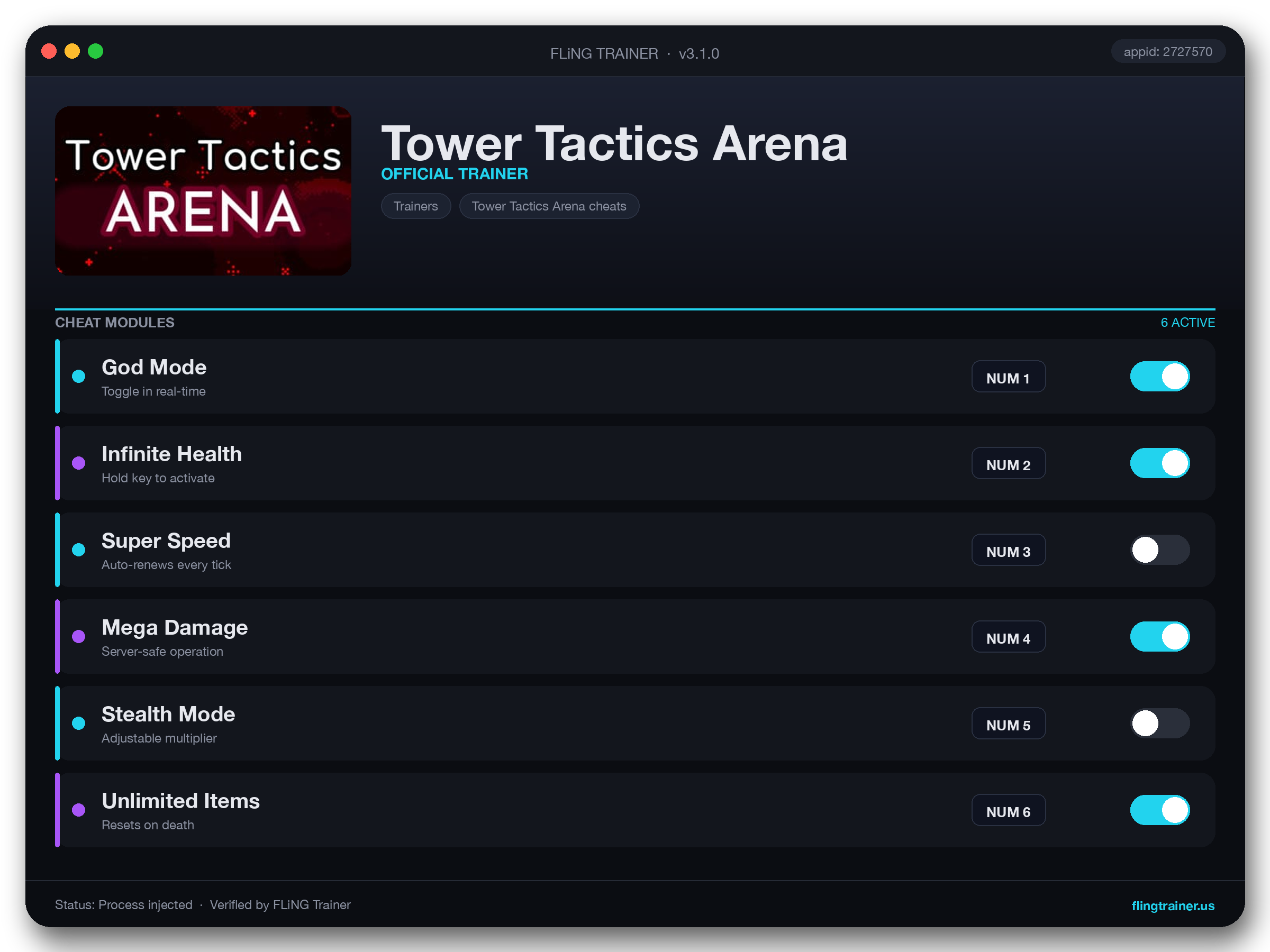 Tower Tactics Arena Trainer interface