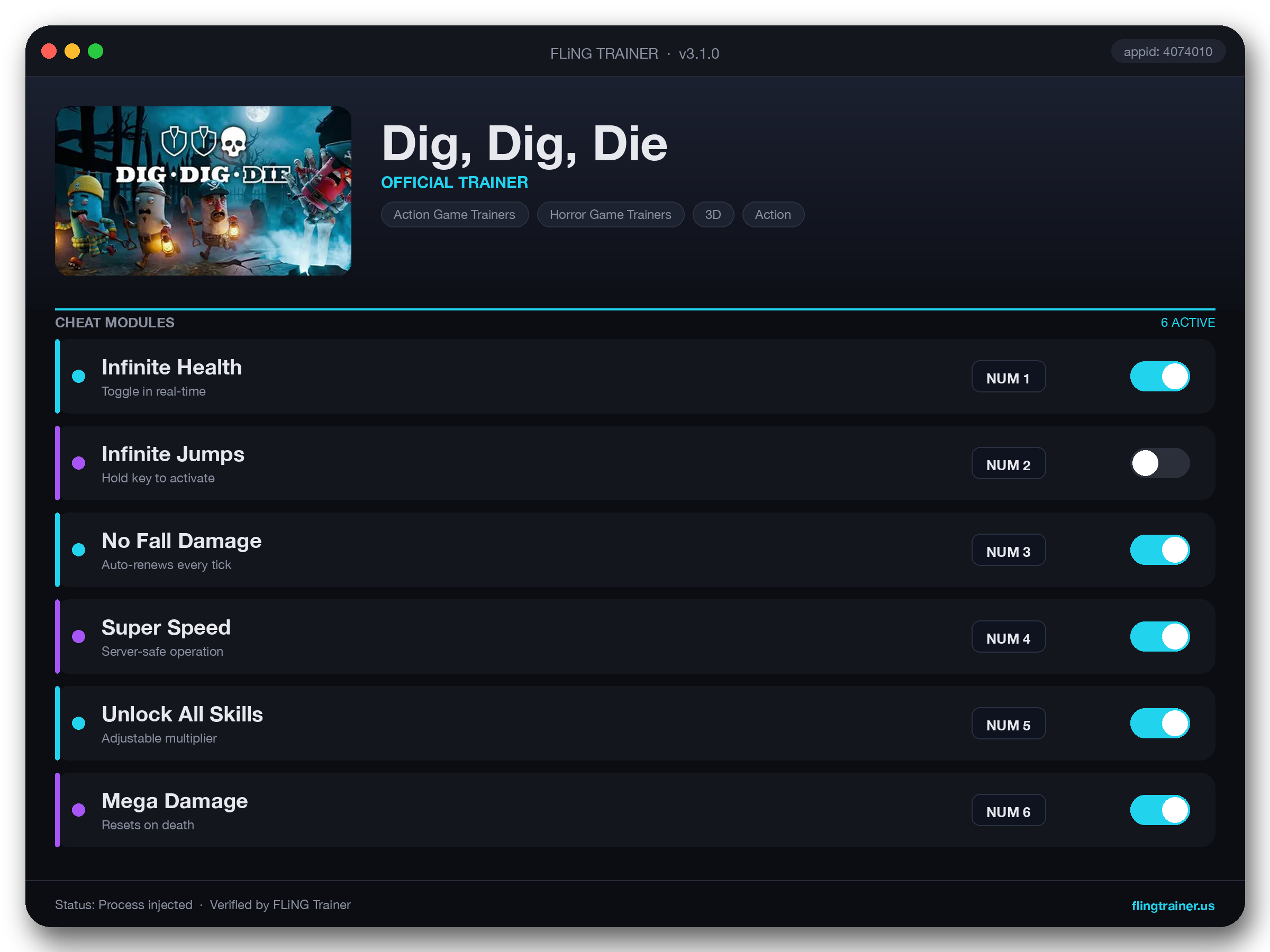 Dig, Dig, Die Trainer interface
