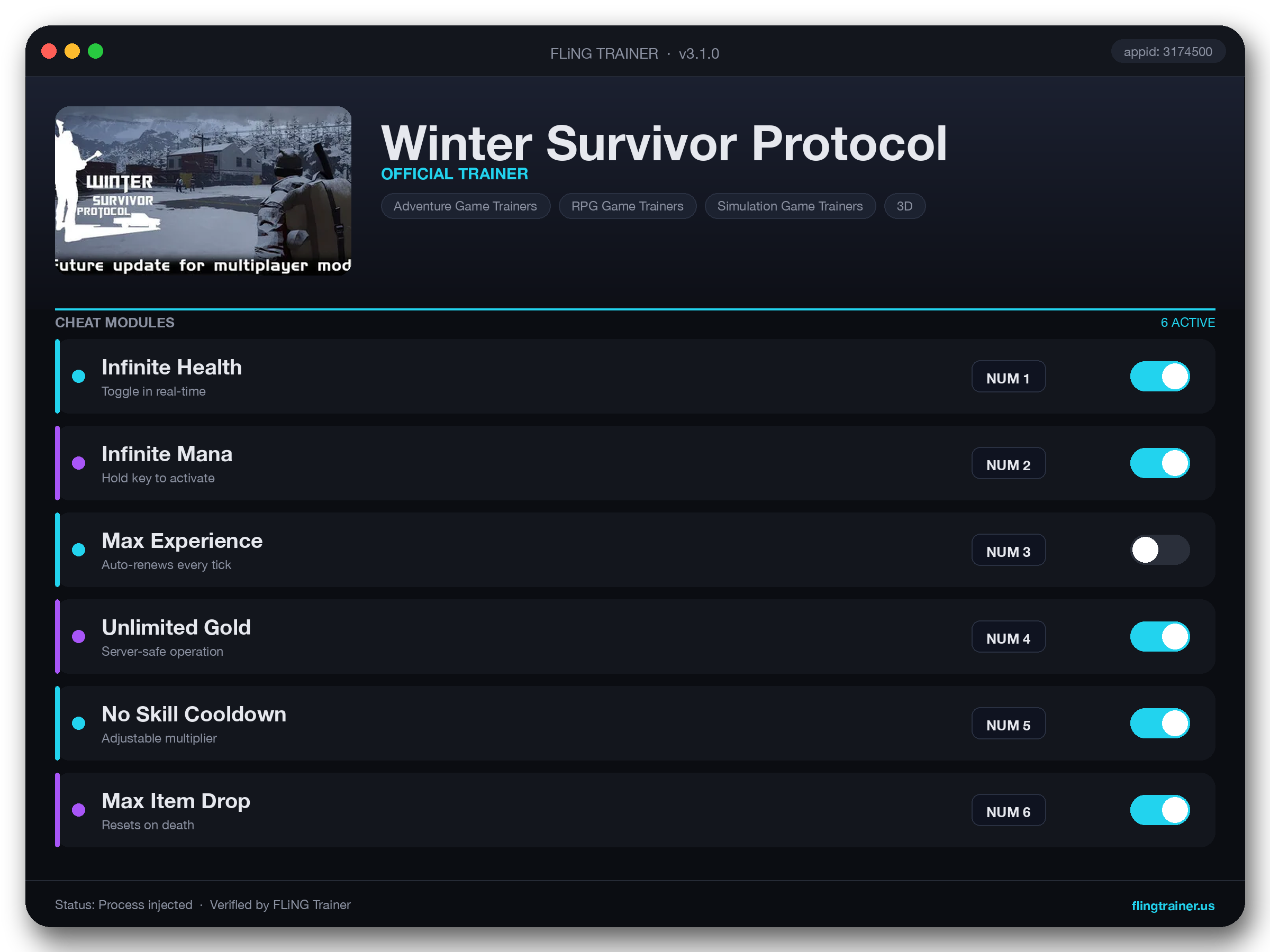Winter Survivor Protocol Trainer interface