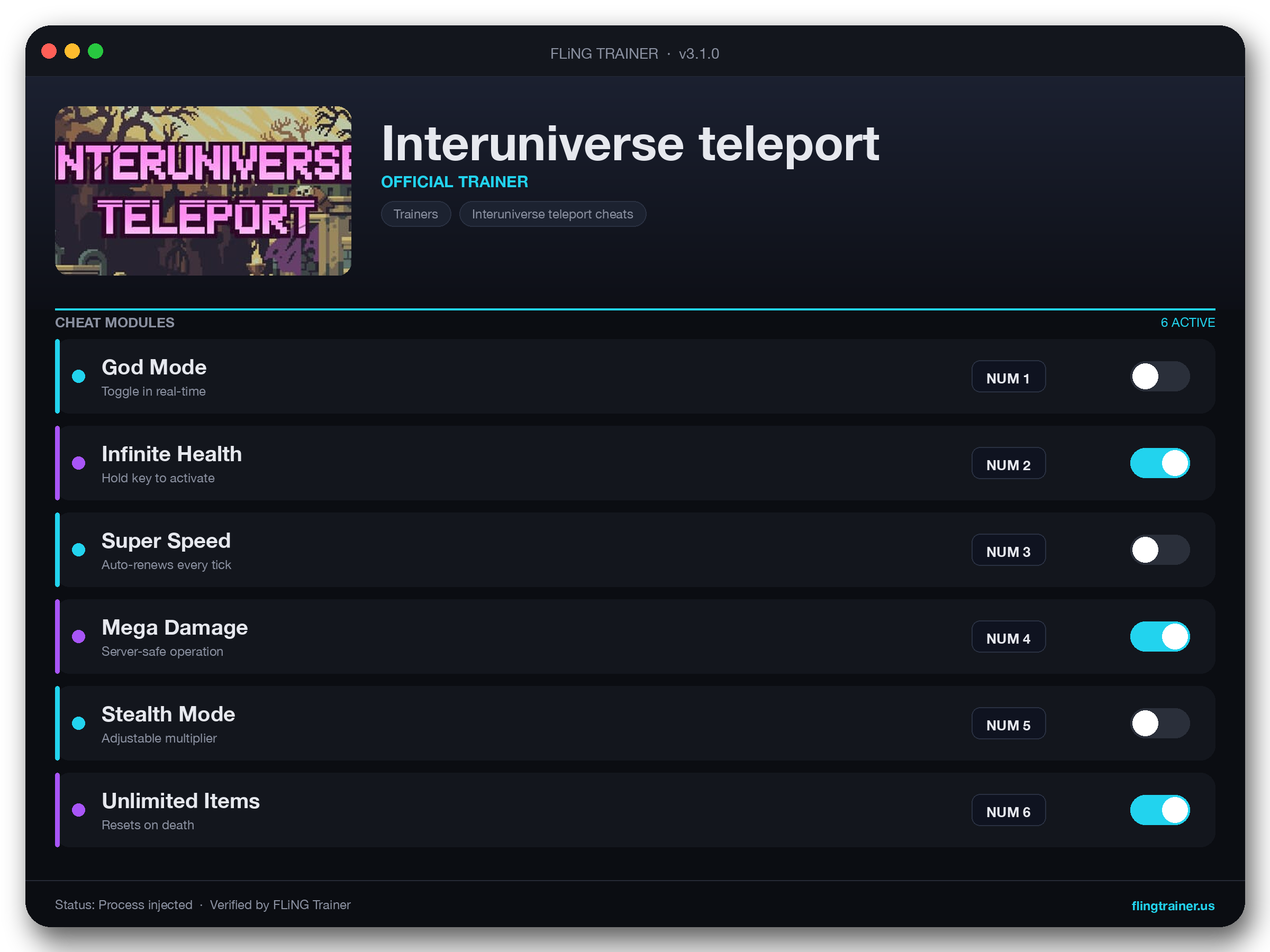 Interuniverse teleport Trainer interface