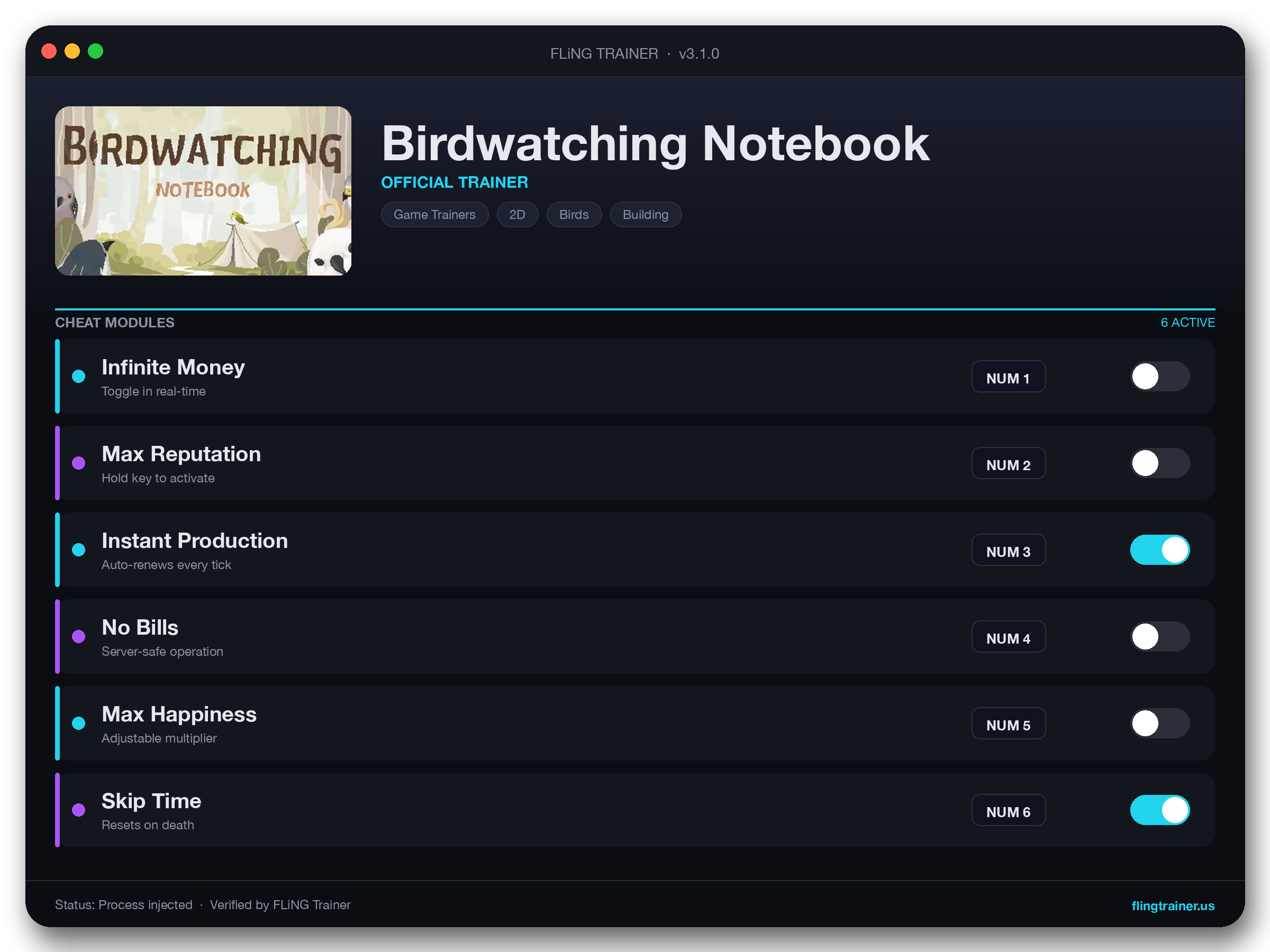 Birdwatching Notebook Trainer interface