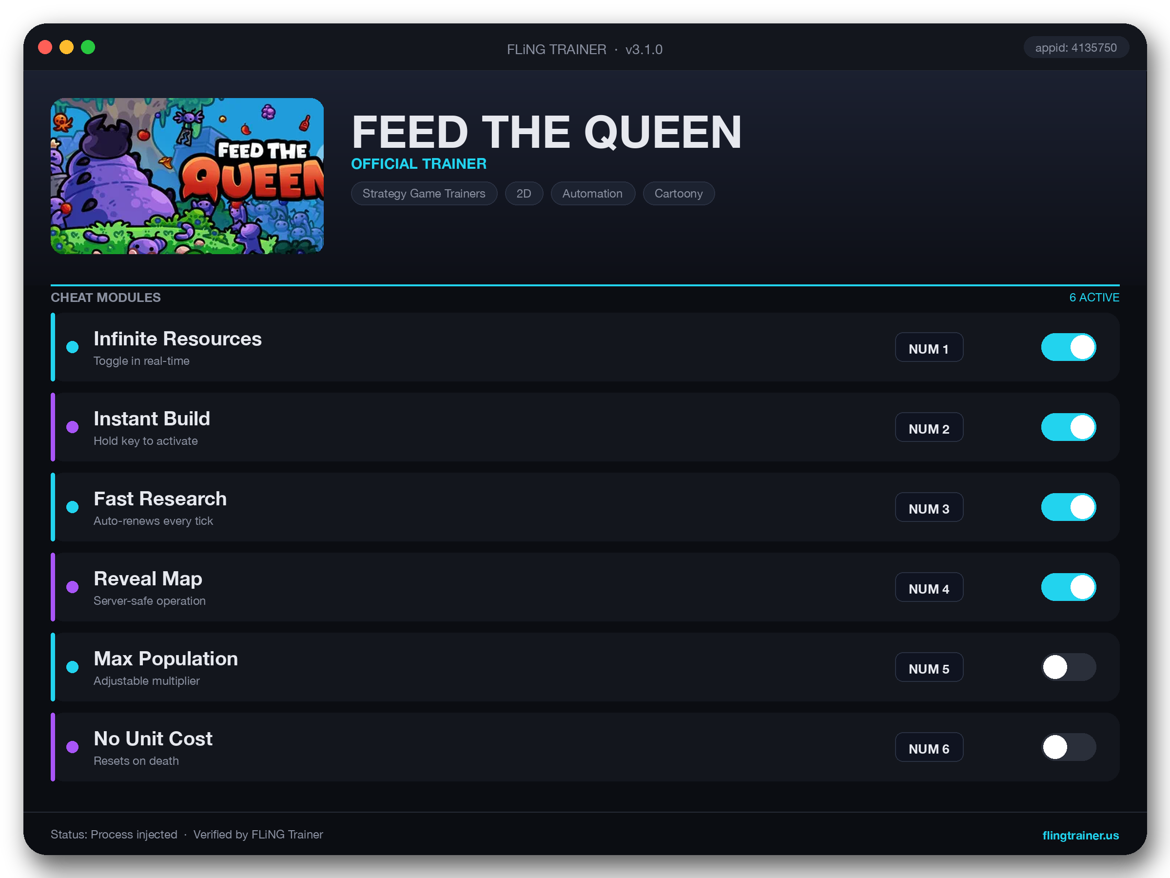 FEED THE QUEEN Trainer interface
