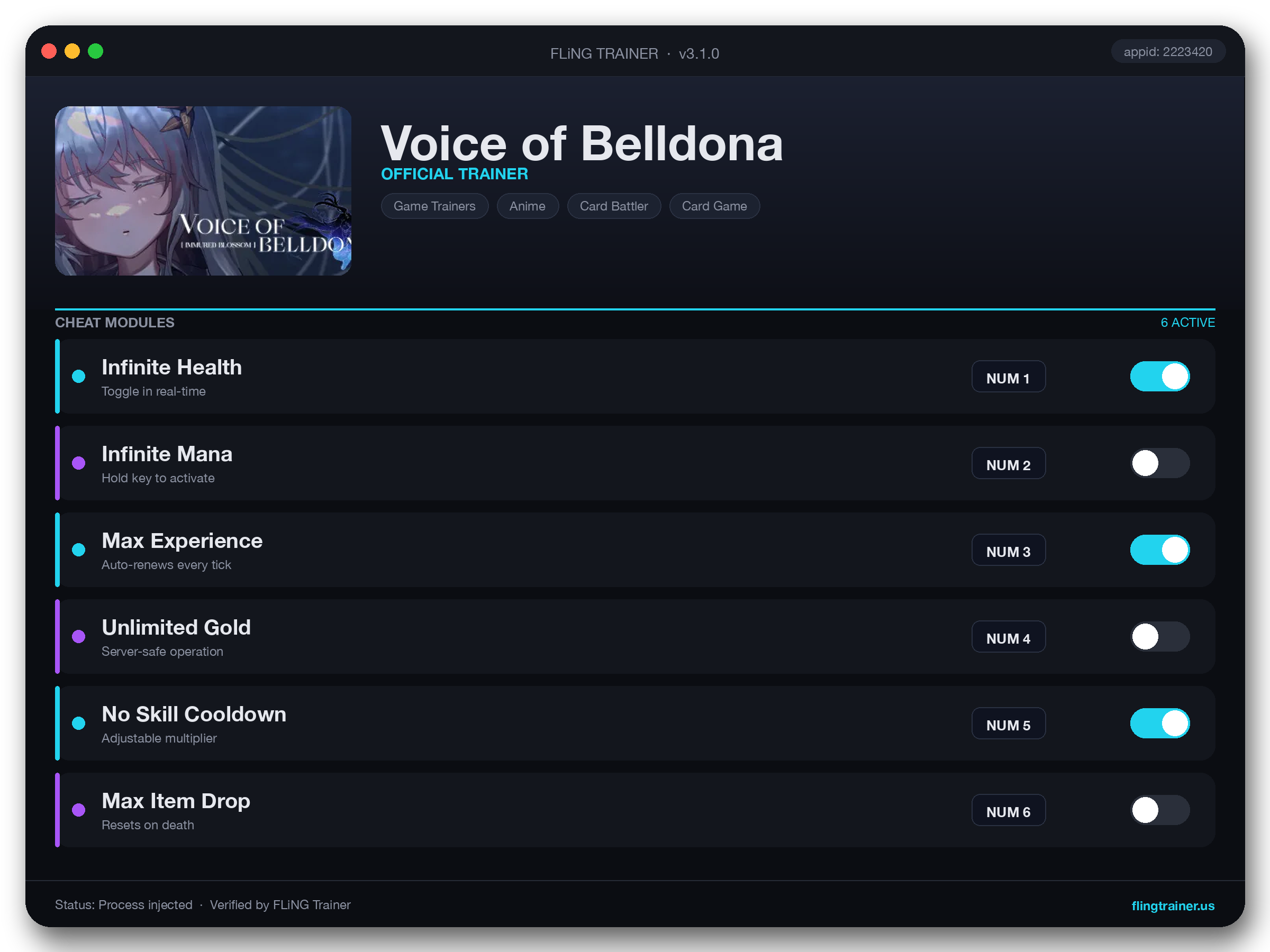 Voice of Belldona Trainer interface