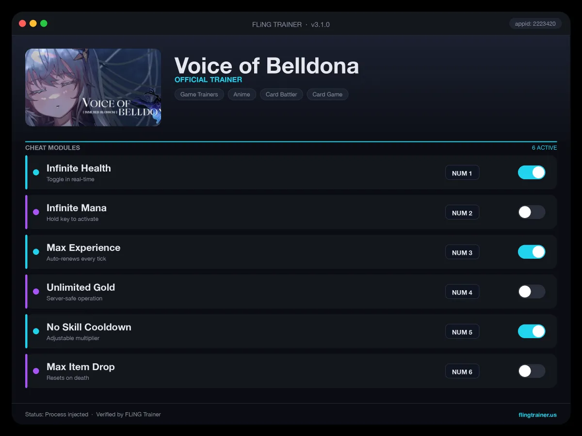 Voice of Belldona Trainer interface