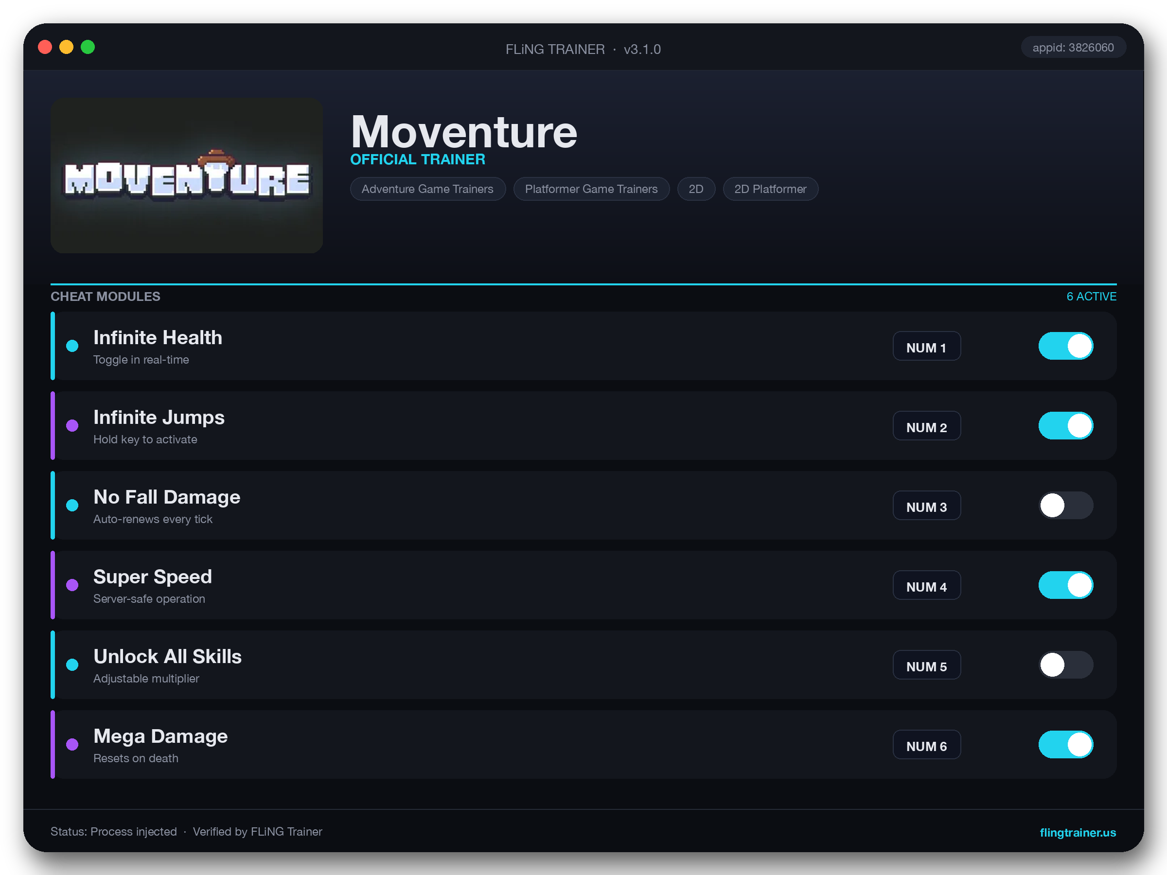 Moventure Trainer interface