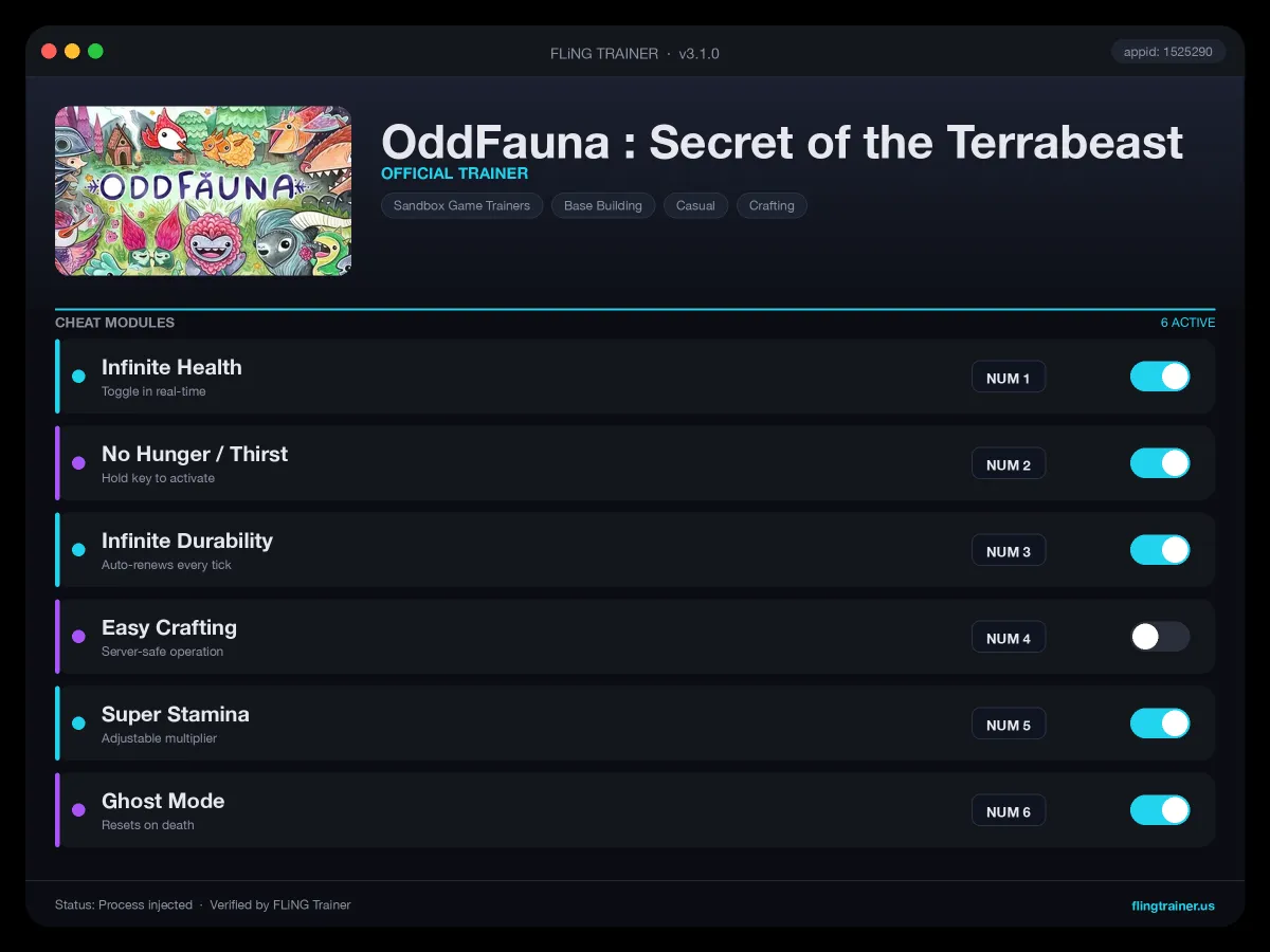 OddFauna : Secret of the Terrabeast Trainer interface