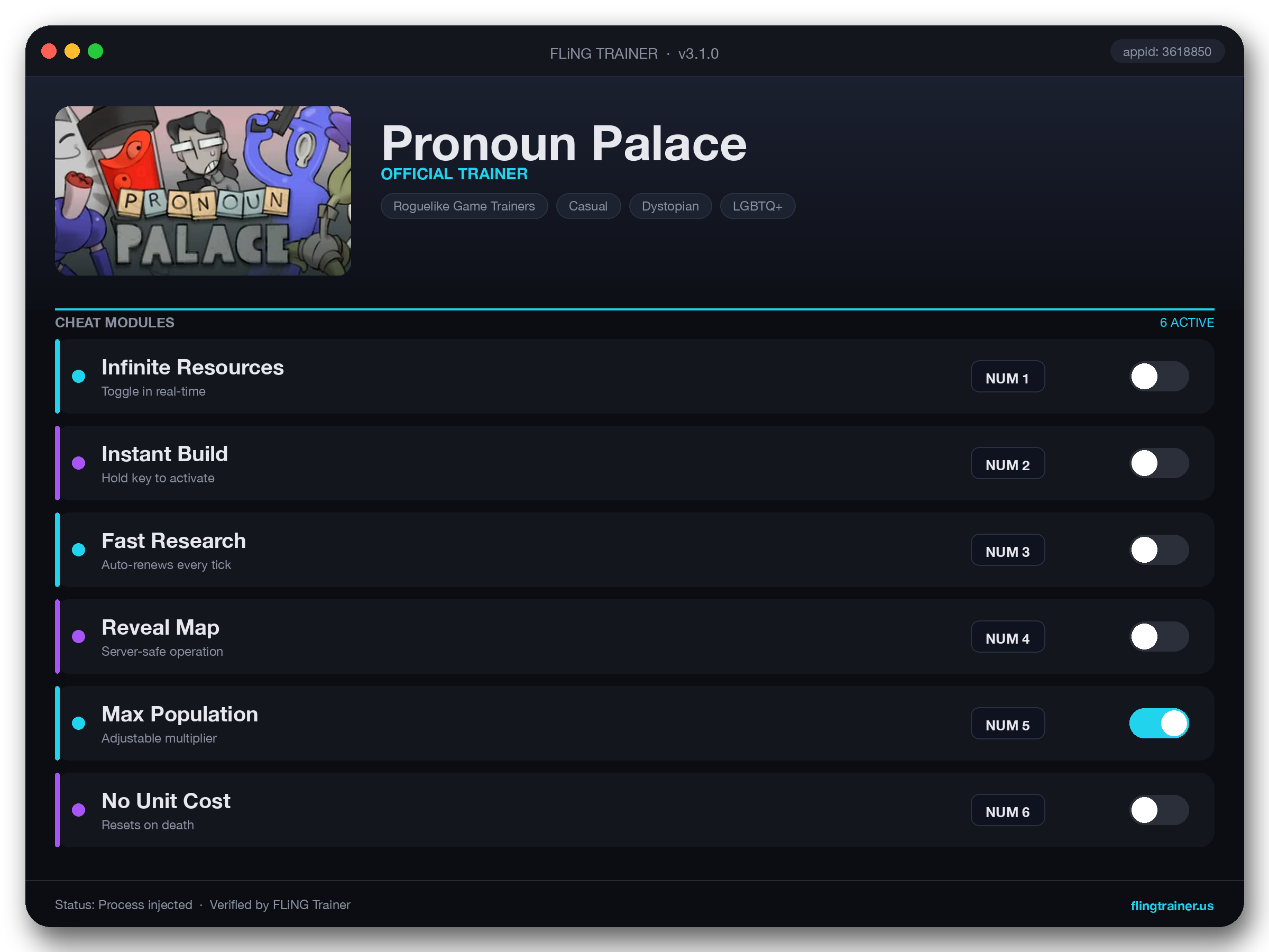 Pronoun Palace Trainer interface