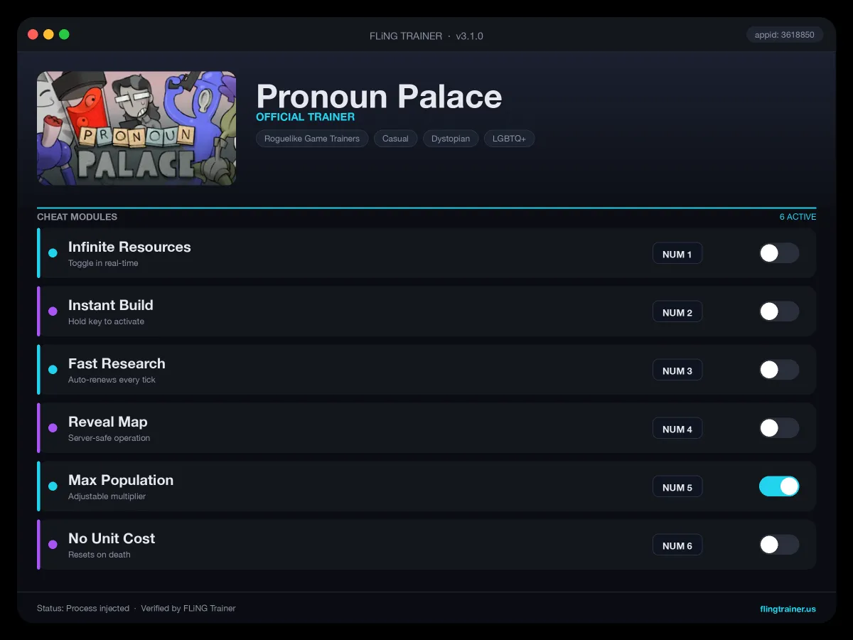 Pronoun Palace Trainer interface