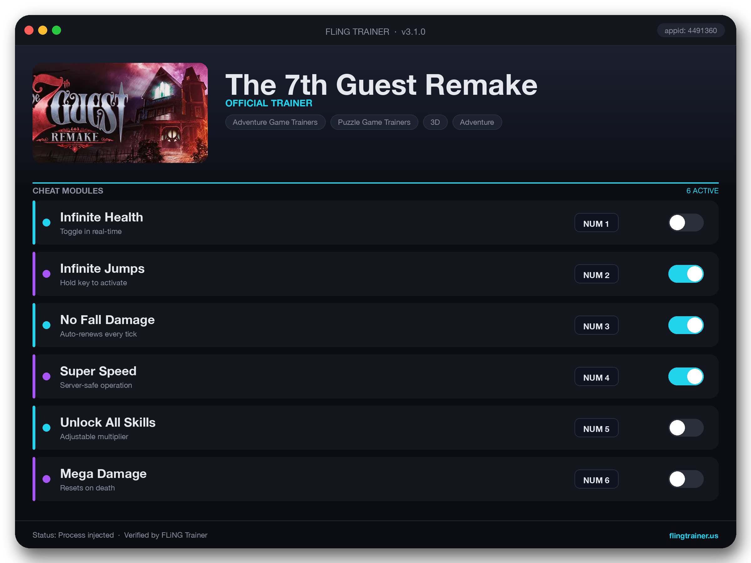 The 7th Guest Remake Trainer interface