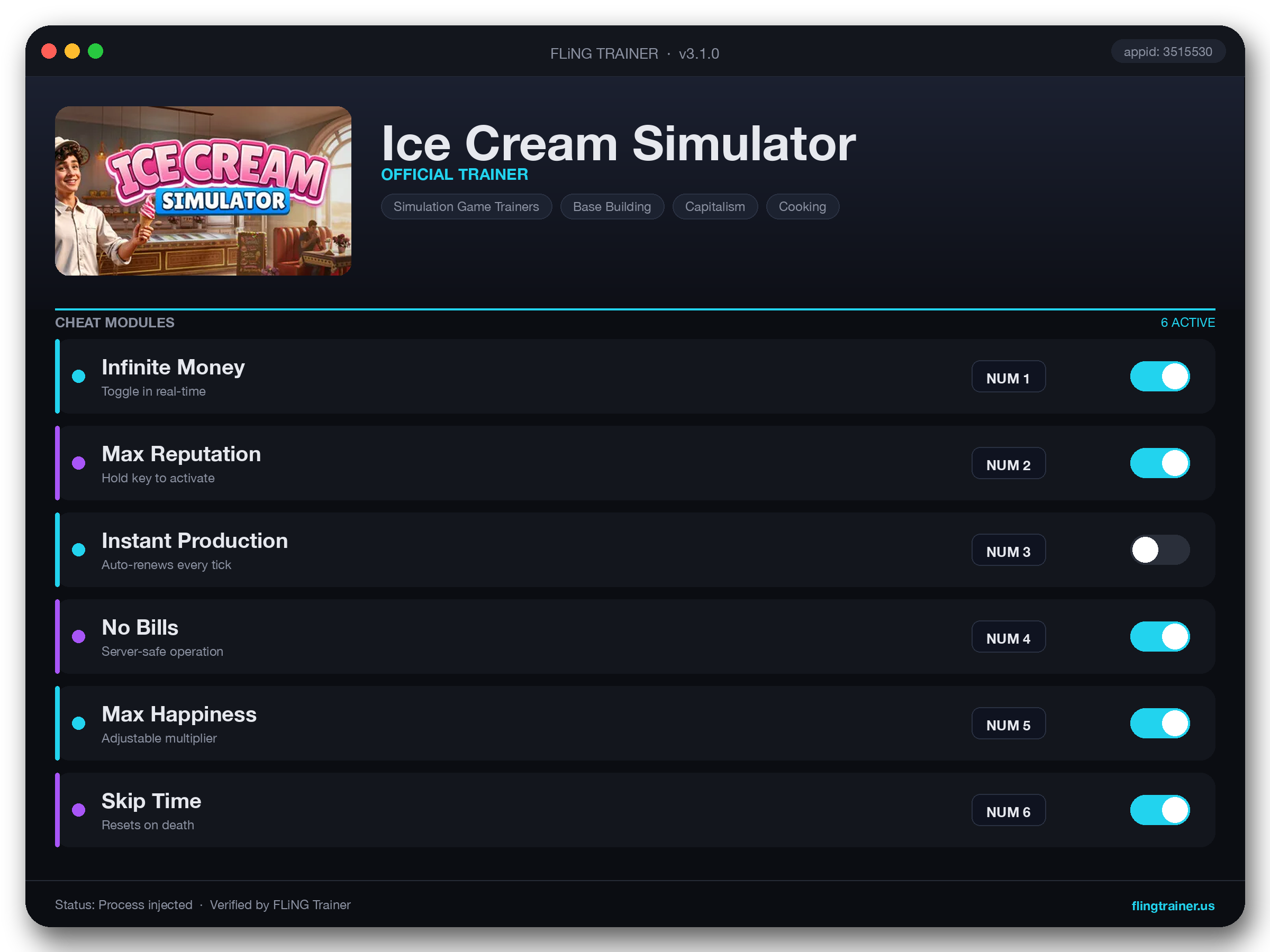 Ice Cream Simulator Trainer interface