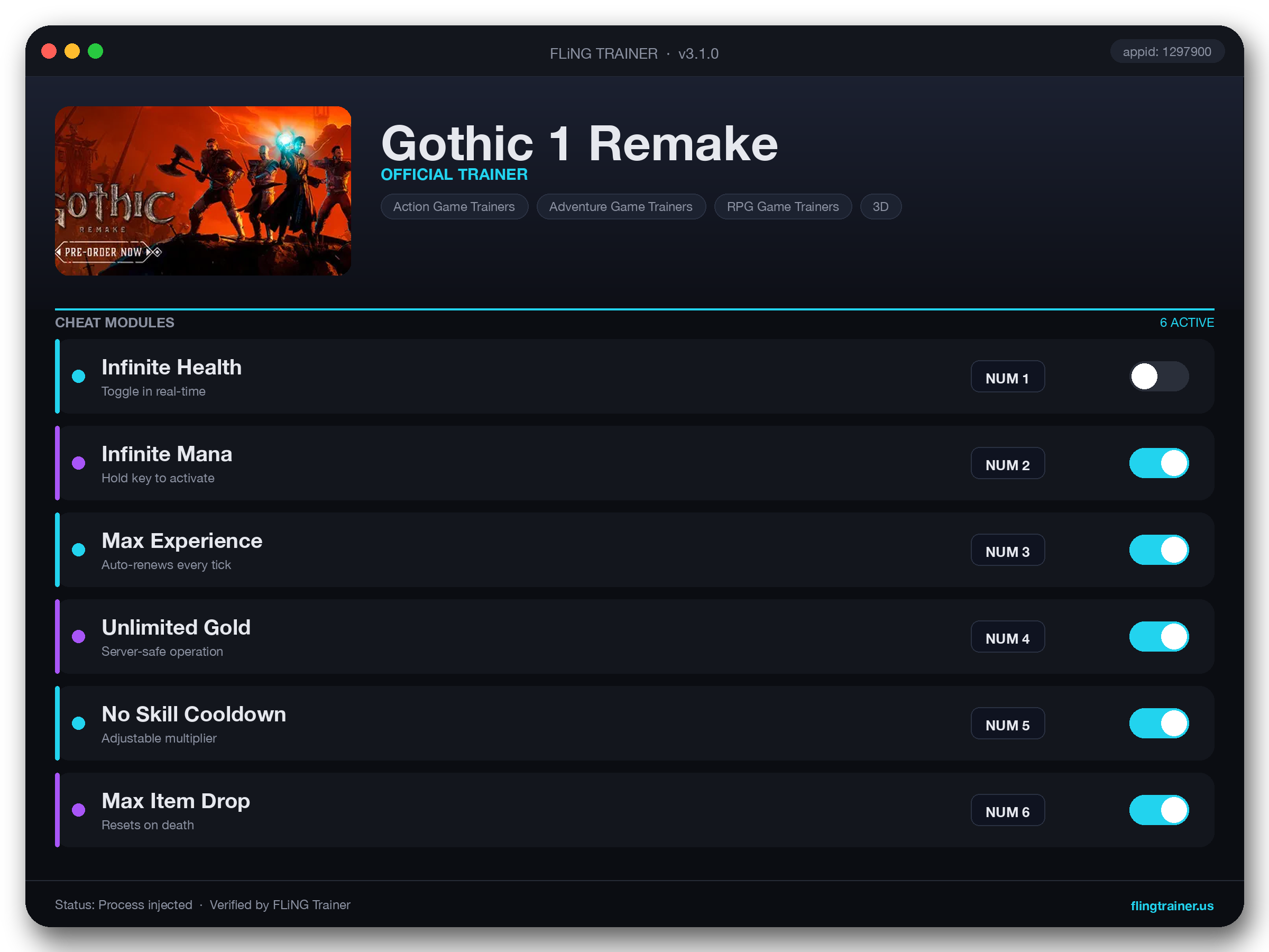 Gothic 1 Remake Trainer interface