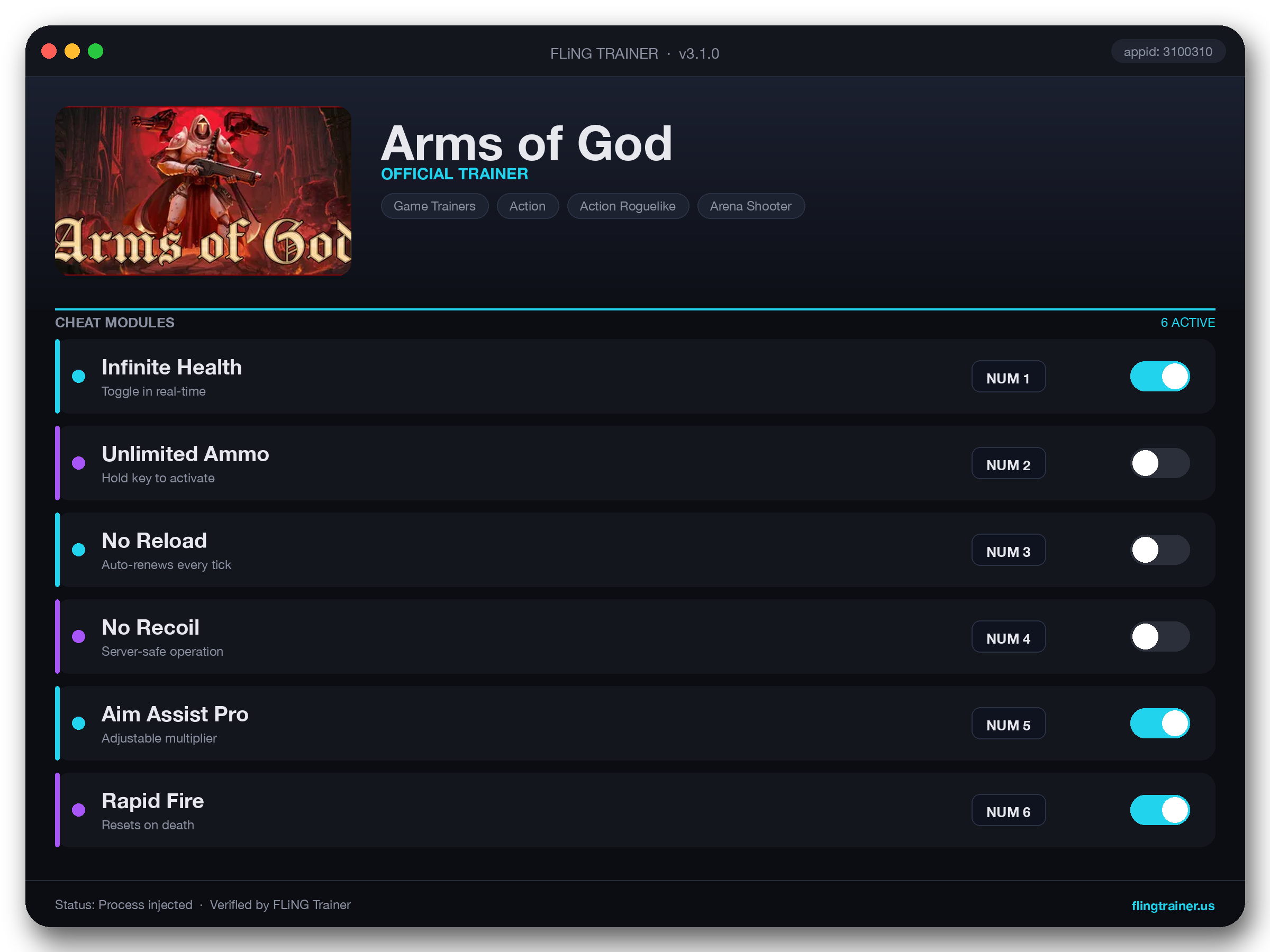 Arms of God Trainer interface