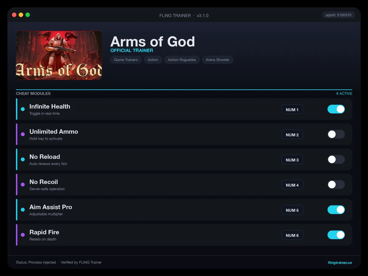 Arms of God Trainer interface