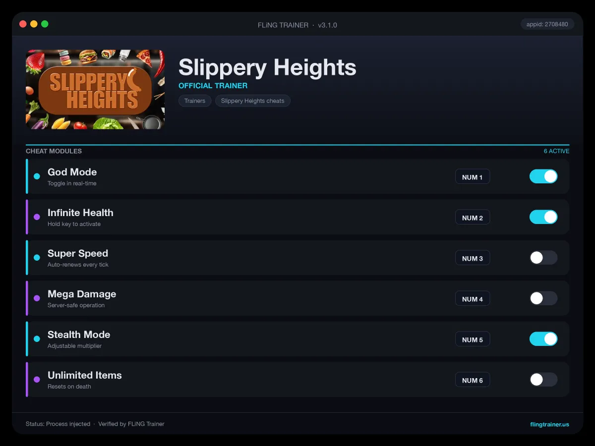 Slippery Heights Trainer interface