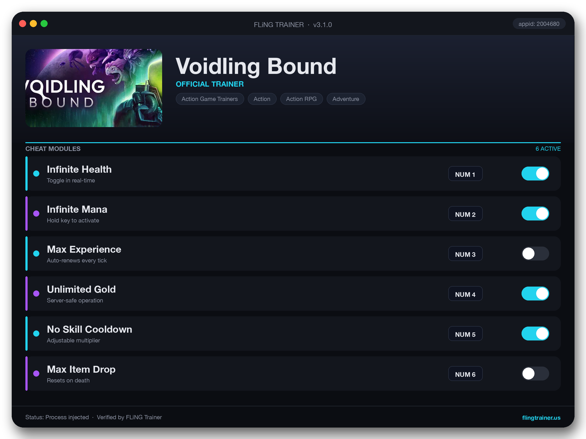 Voidling Bound Trainer interface