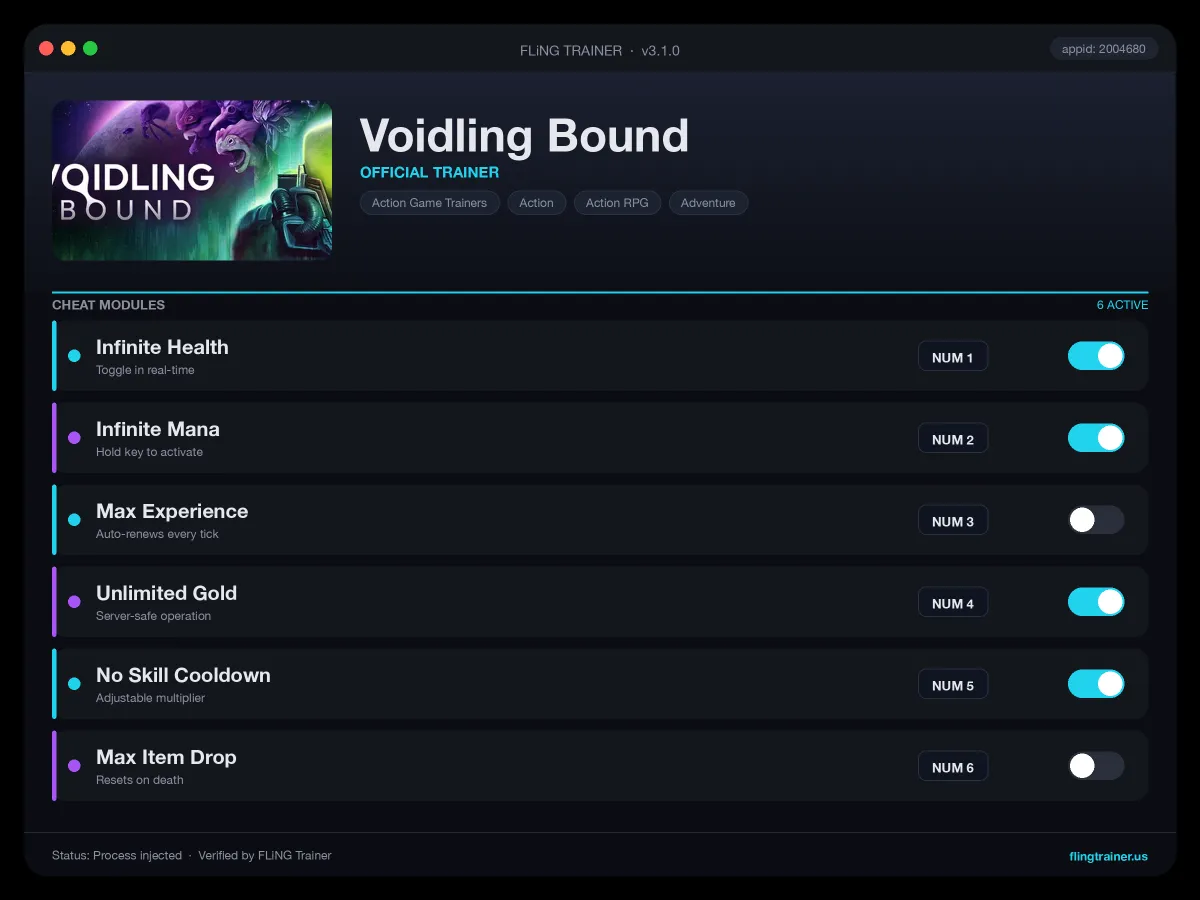Voidling Bound Trainer interface