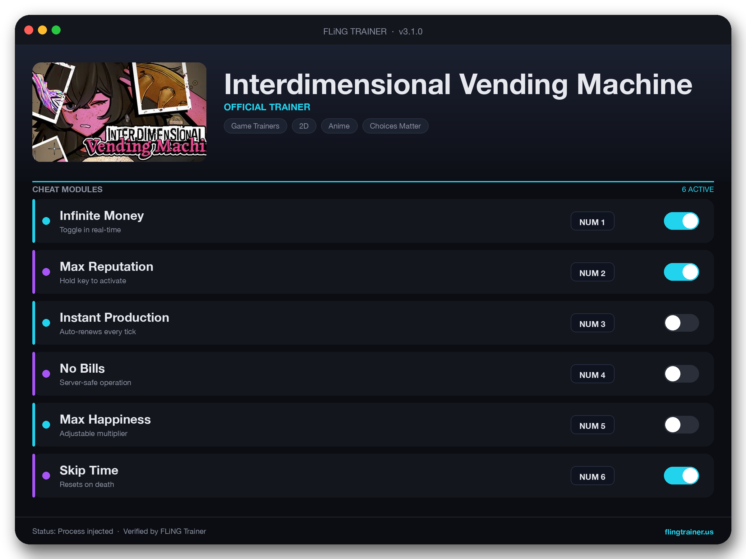 Interdimensional Vending Machine Trainer interface