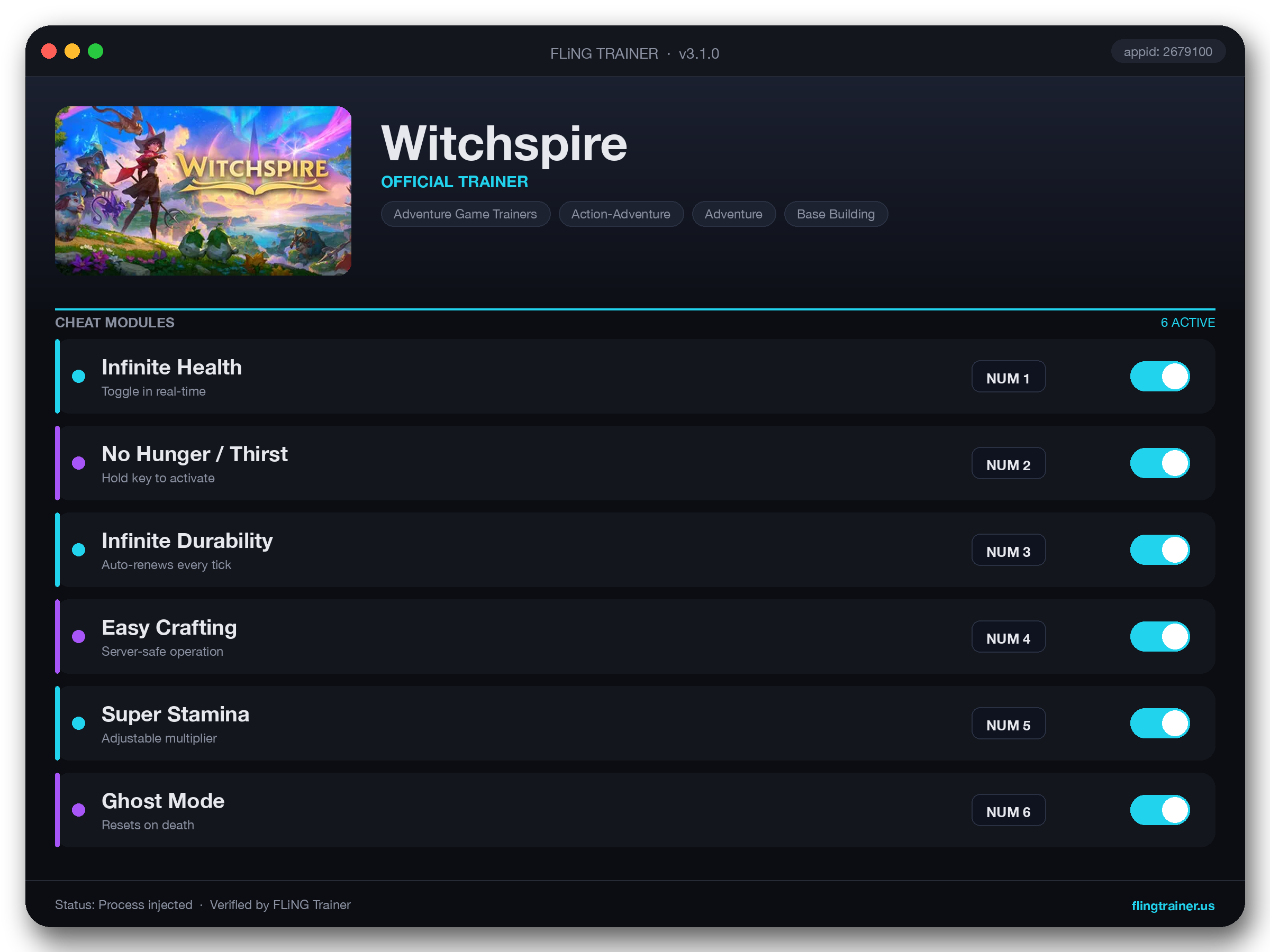 Witchspire Trainer interface