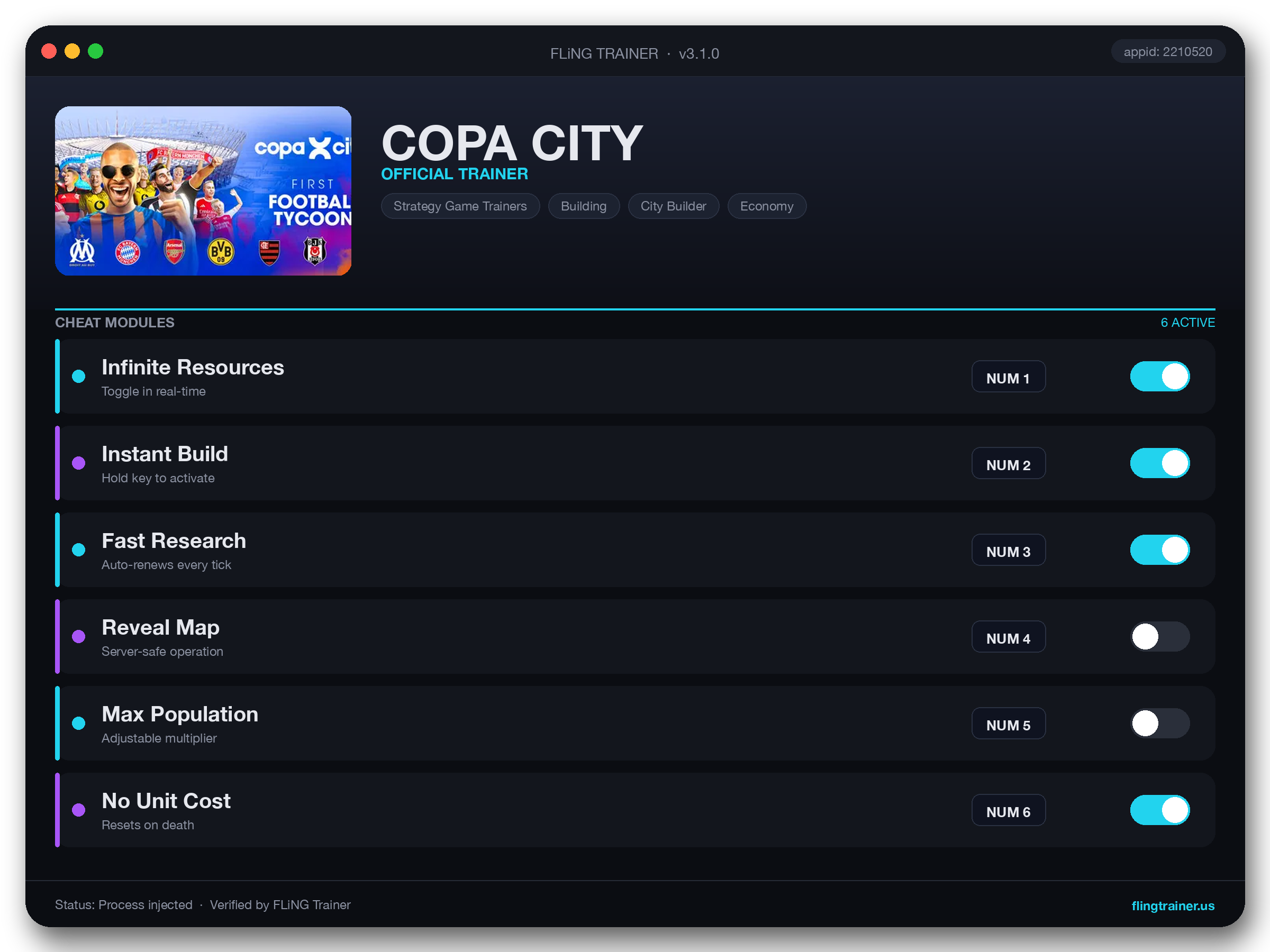 COPA CITY Trainer interface