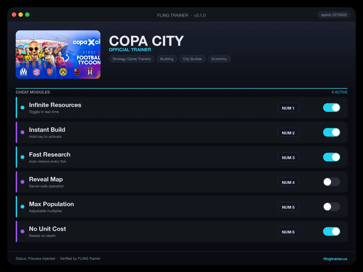 COPA CITY Trainer interface