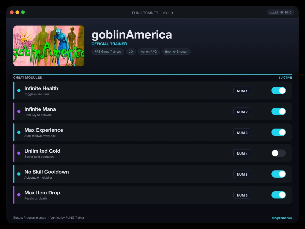 goblinAmerica Trainer interface