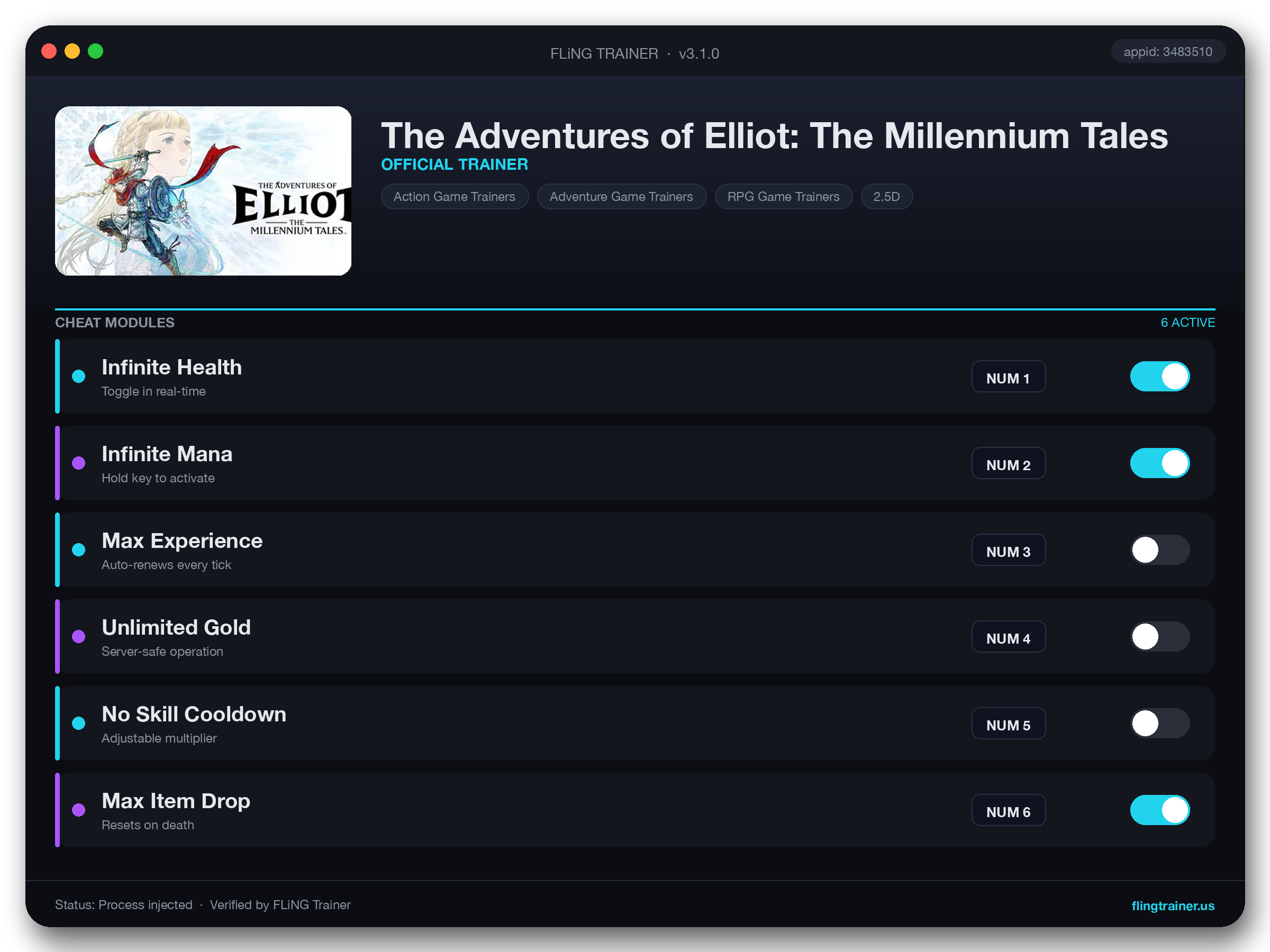 The Adventures of Elliot: The Millennium Tales Trainer interface