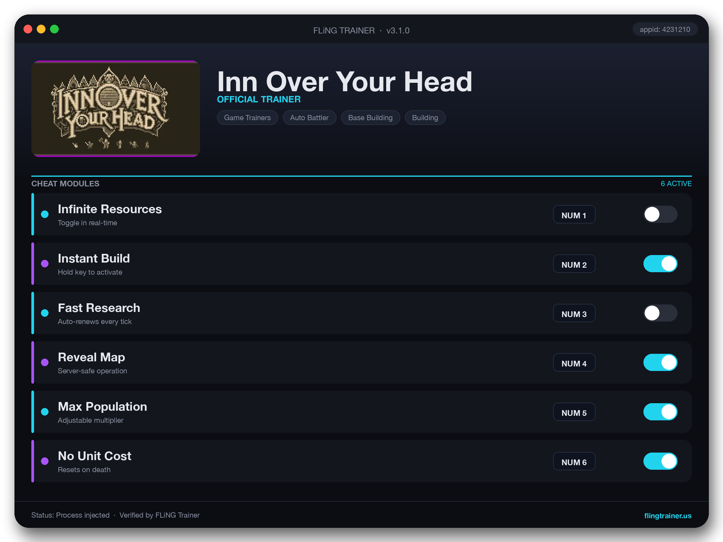 Inn Over Your Head Trainer interface
