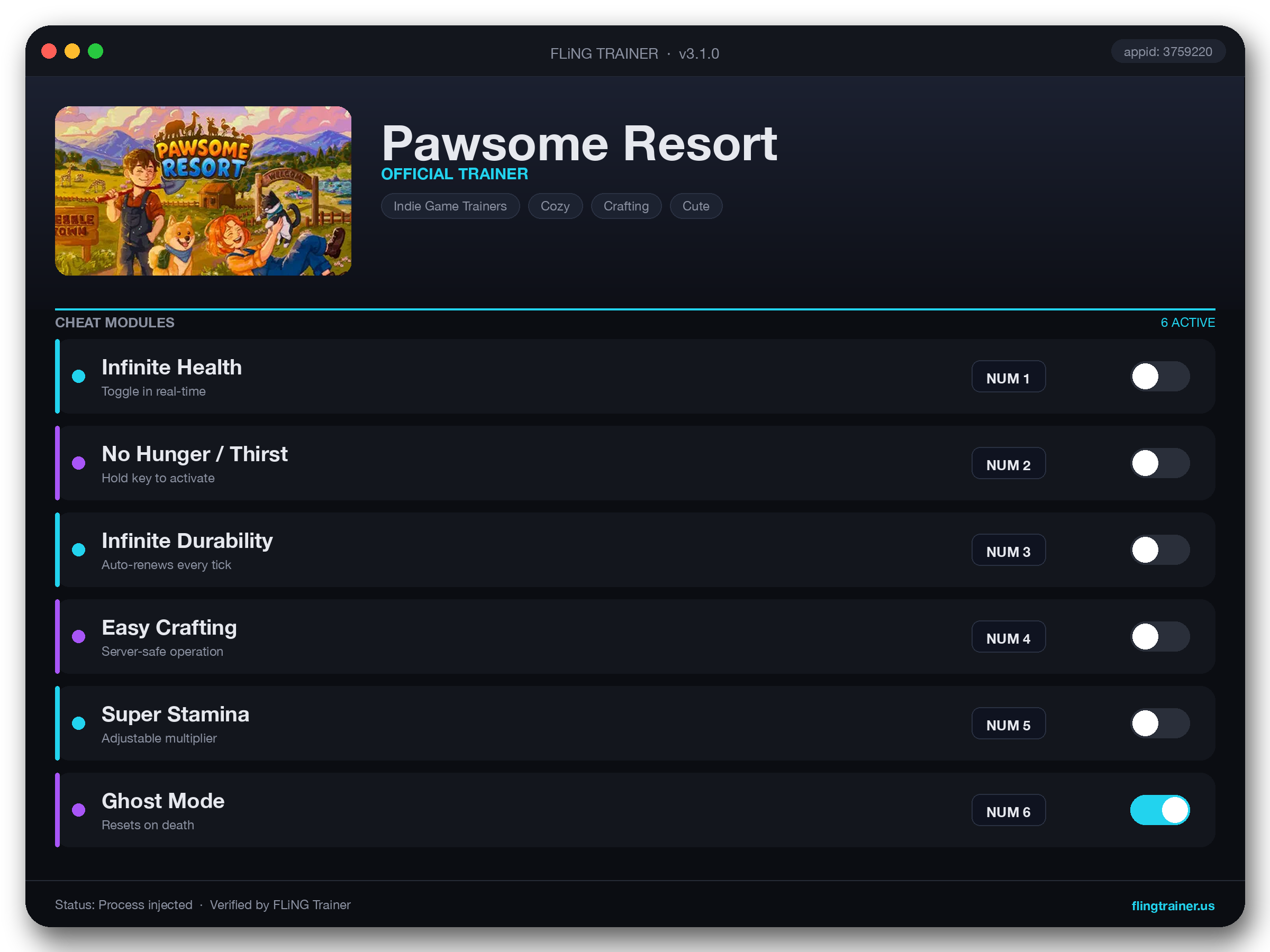 Pawsome Resort Trainer interface