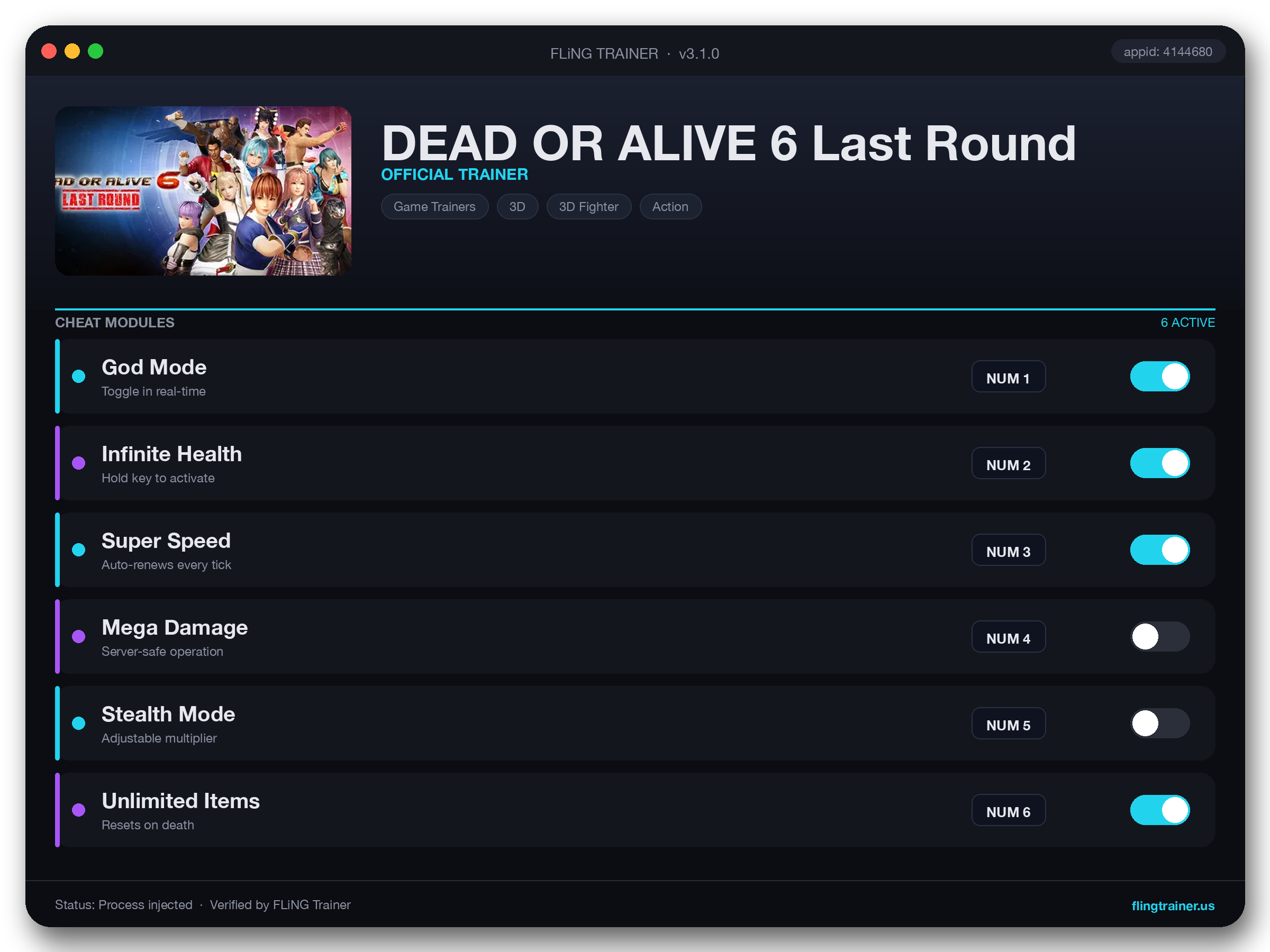 DEAD OR ALIVE 6 Last Round Trainer interface