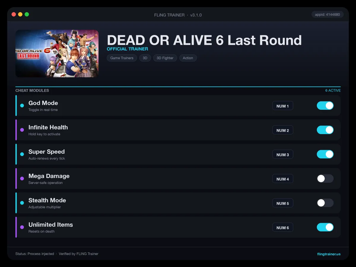 DEAD OR ALIVE 6 Last Round Trainer interface