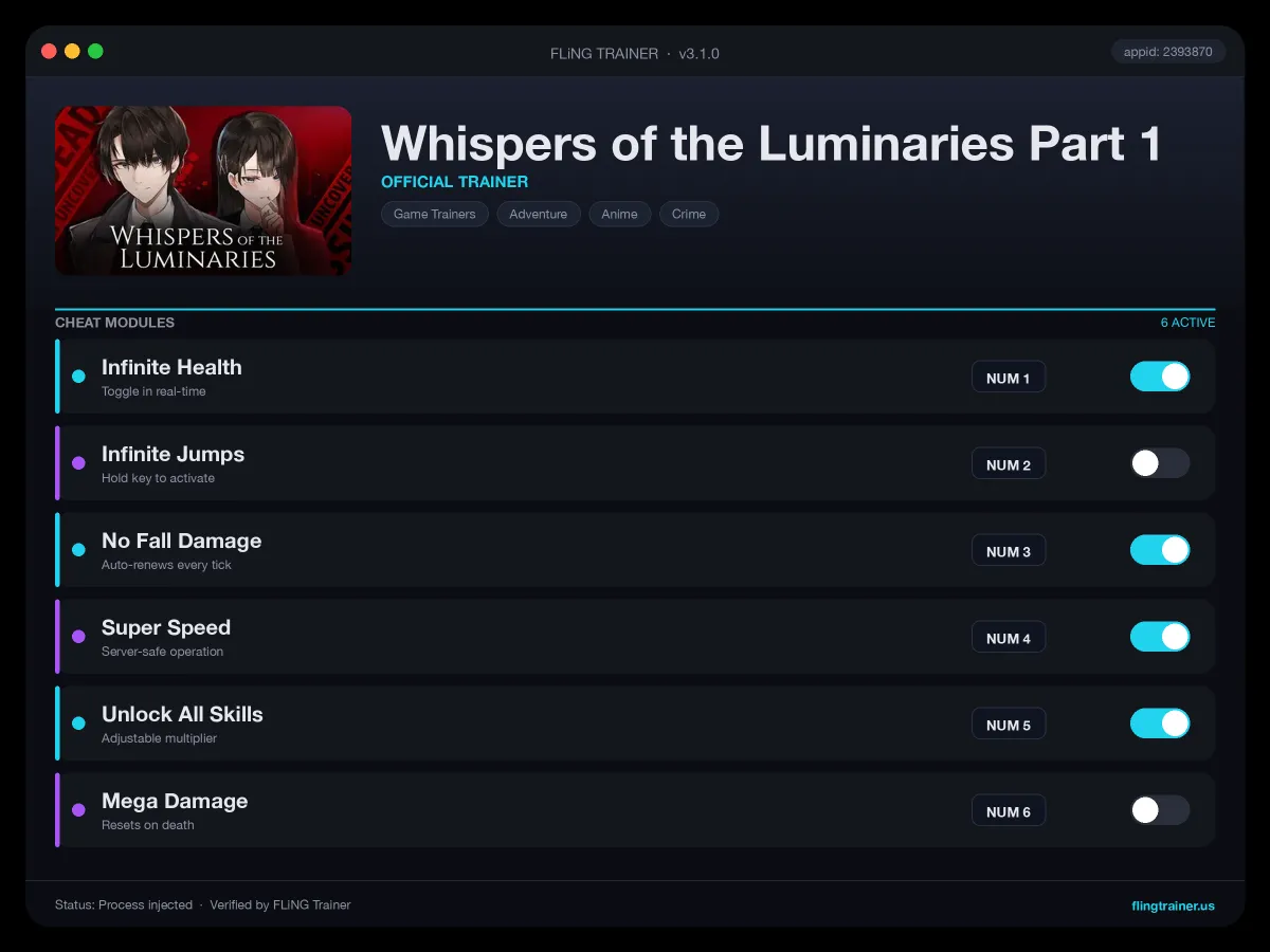 Whispers of the Luminaries Part 1 Trainer interface