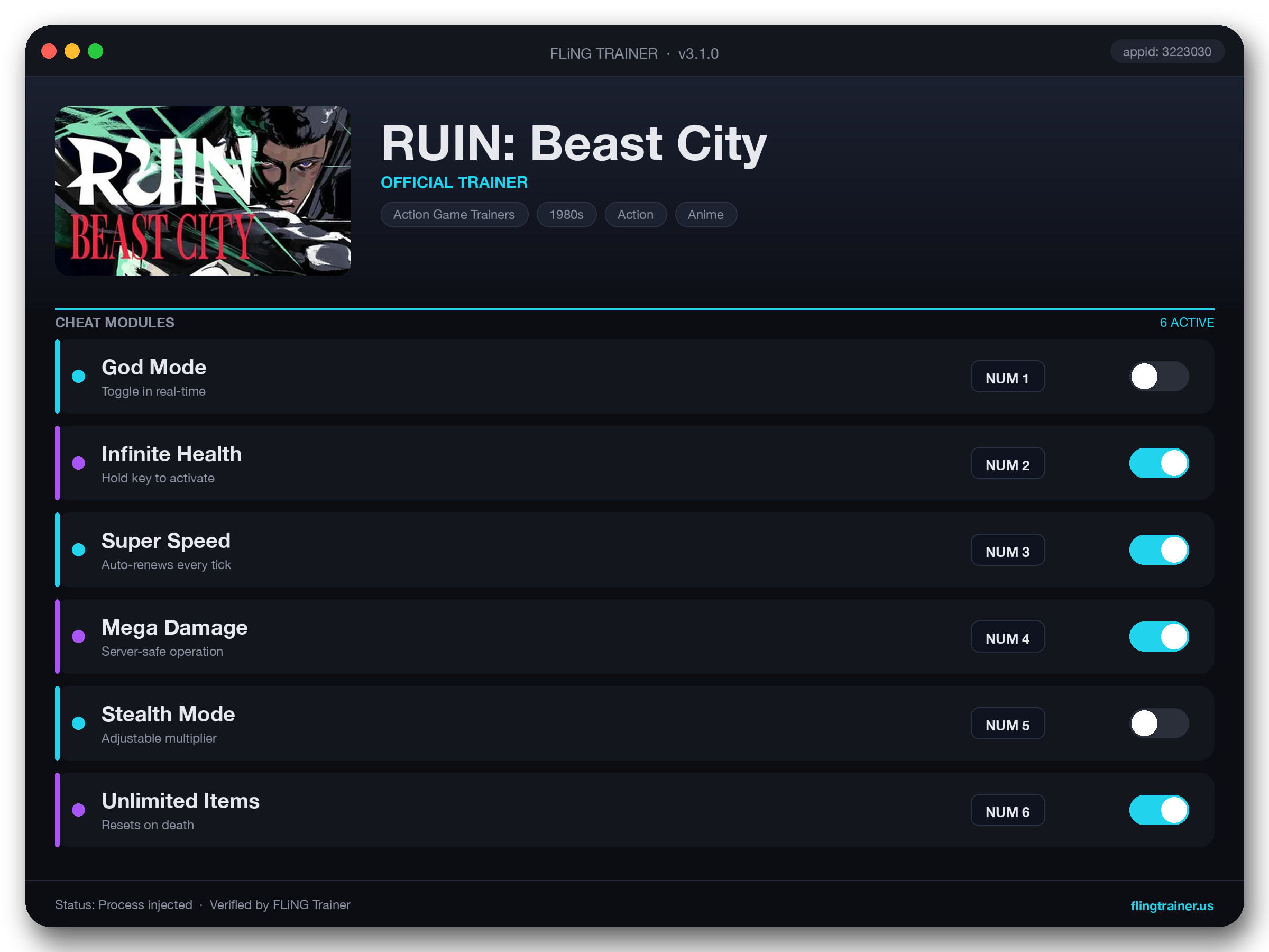 RUIN: Beast City Trainer interface