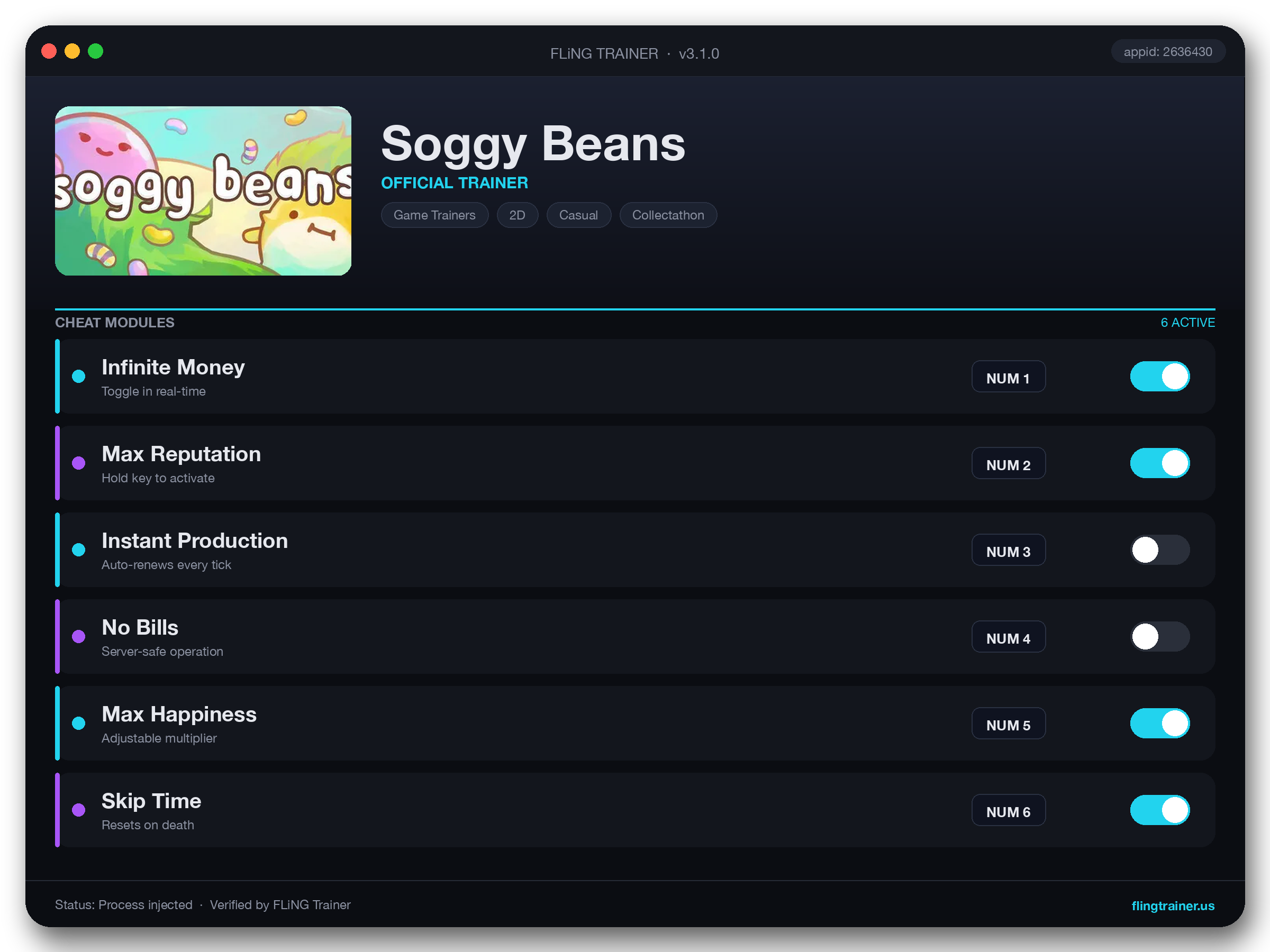 Soggy Beans Trainer interface