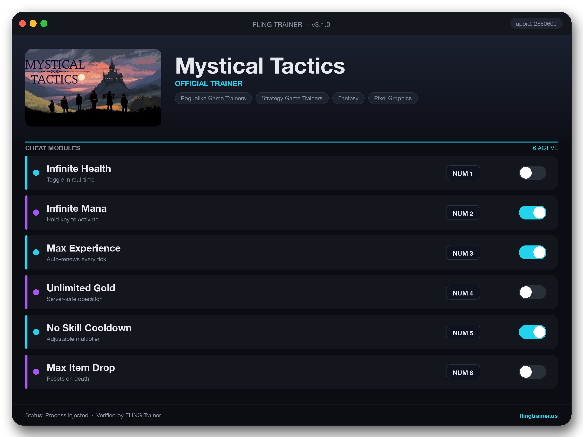 Mystical Tactics Trainer interface