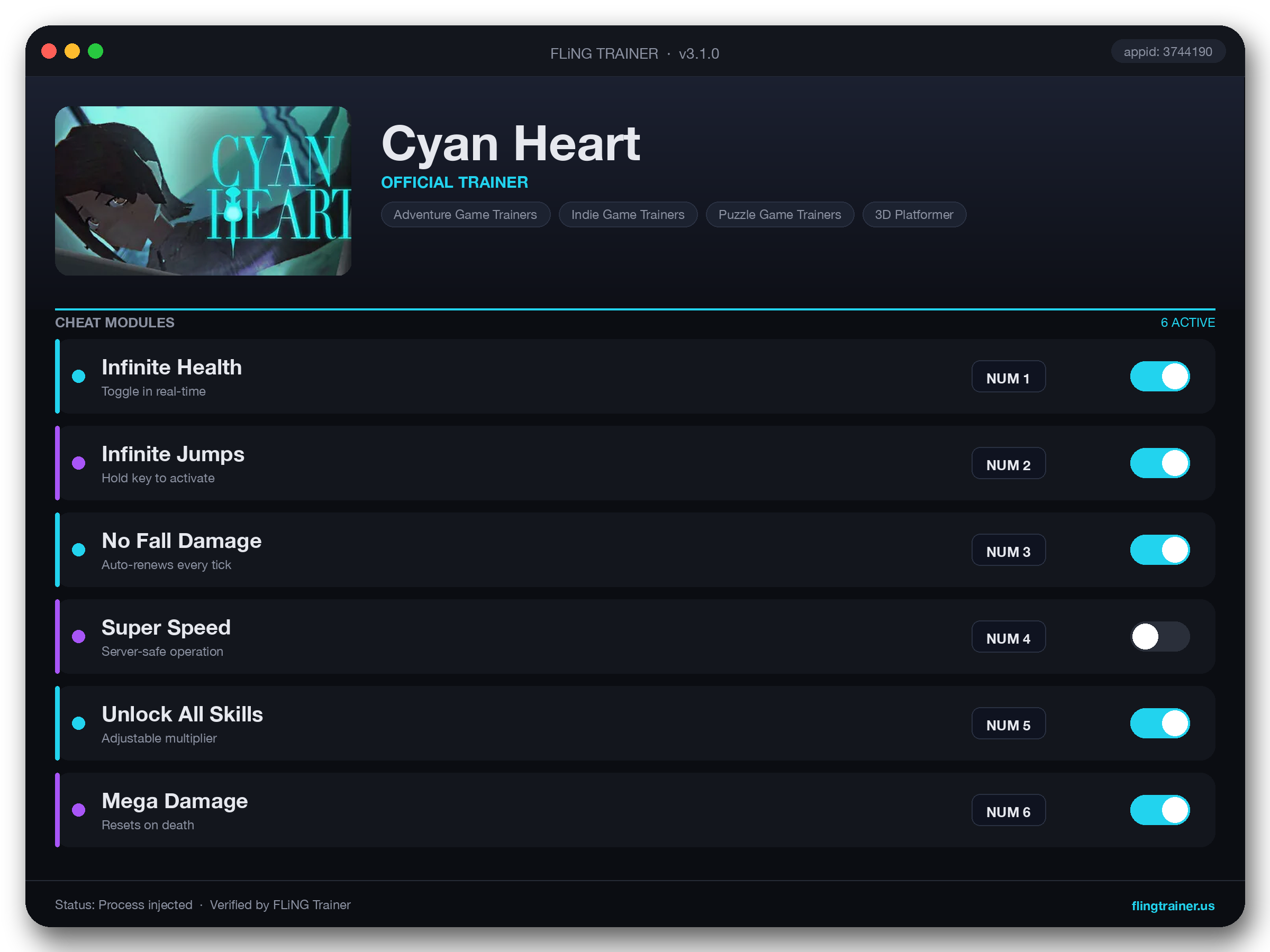 Cyan Heart Trainer interface