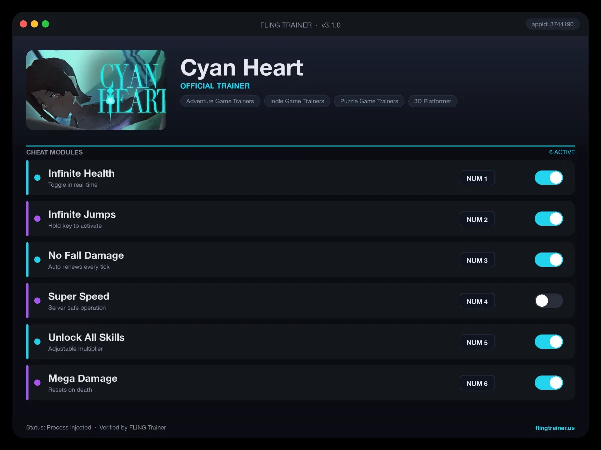 Cyan Heart Trainer interface