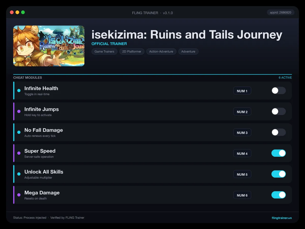 isekizima: Ruins and Tails Journey Trainer interface
