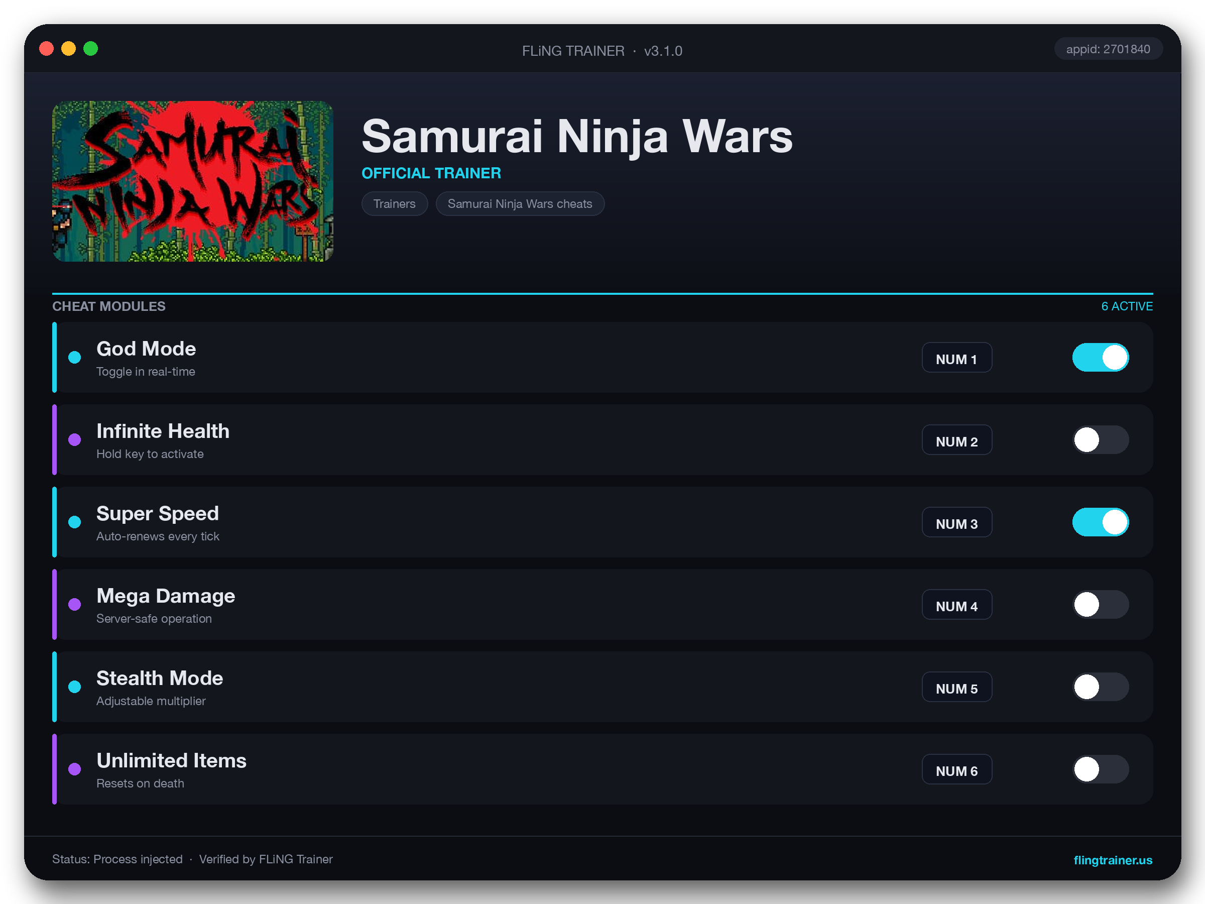 Samurai Ninja Wars Trainer interface